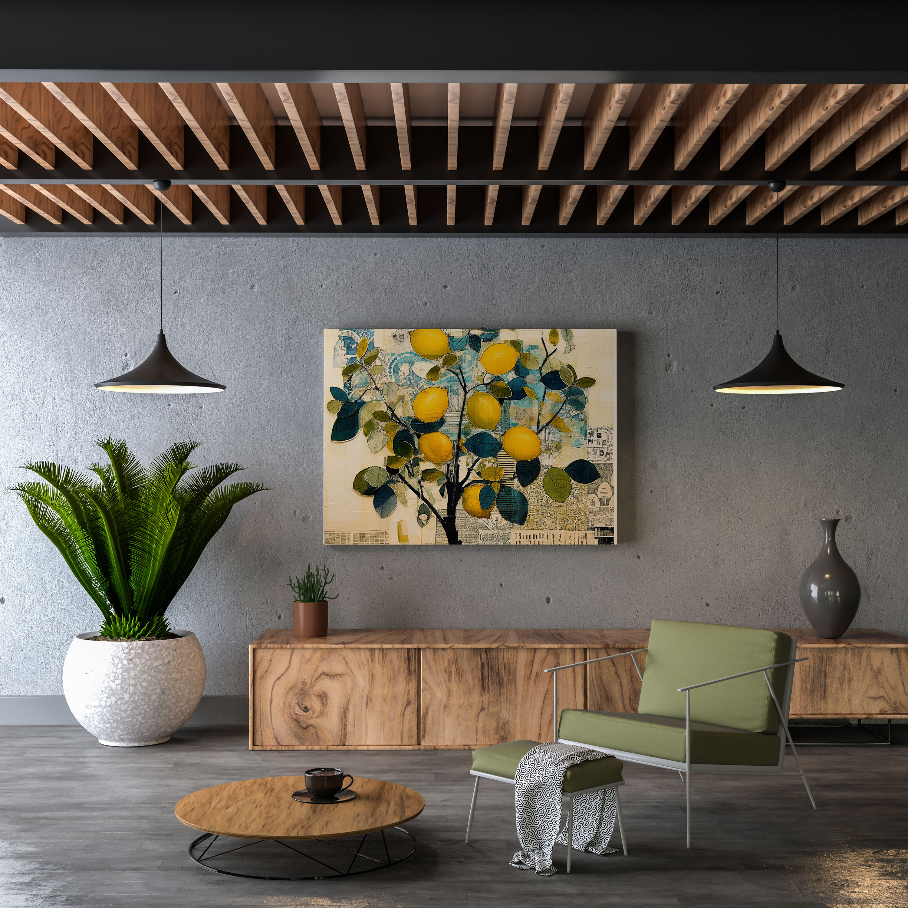 Lemon Tree Canvas Print - Mixed Media Collage Wall Art - Lemon Tree, Wall Art, Home Decoration, Textures