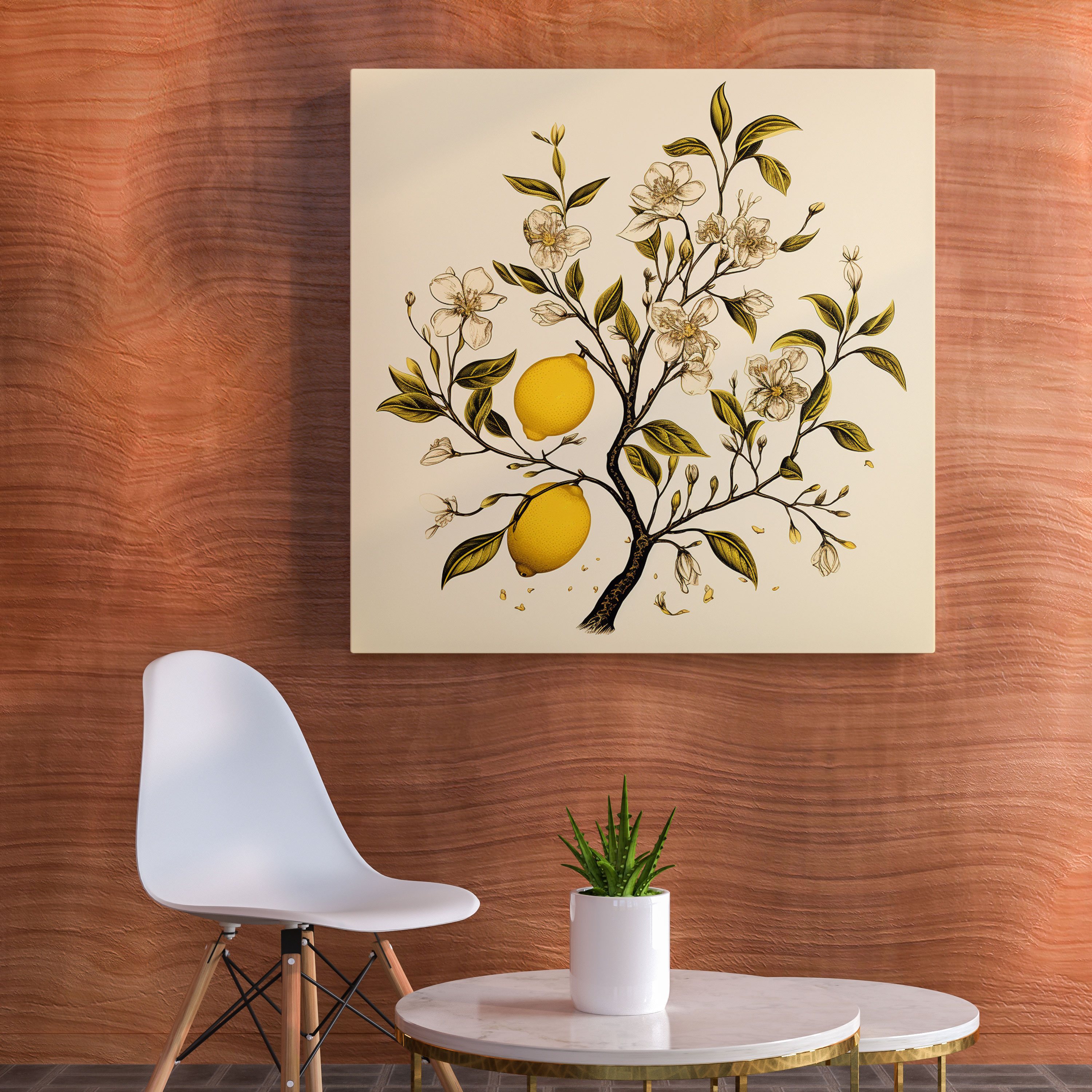 Lemon Tree Wall Art - Minimalist Line Drawing Canvas Print - Lemon Tree, Wall Art, Canvas, Minimalistic Line Drawing