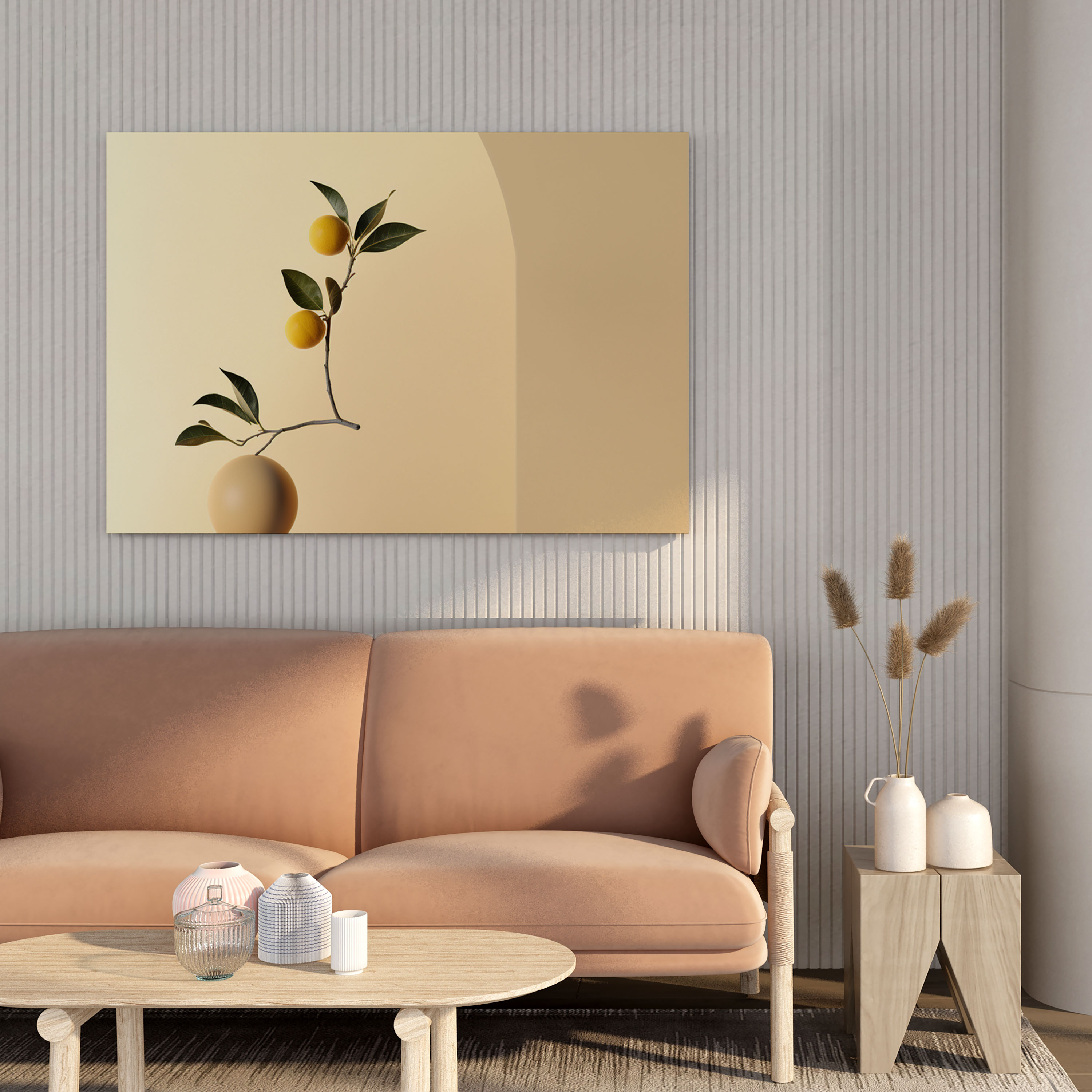Lemon Tree Wall Decoration - Lemon Tree, Canvas, Simplicity, Pastel Background