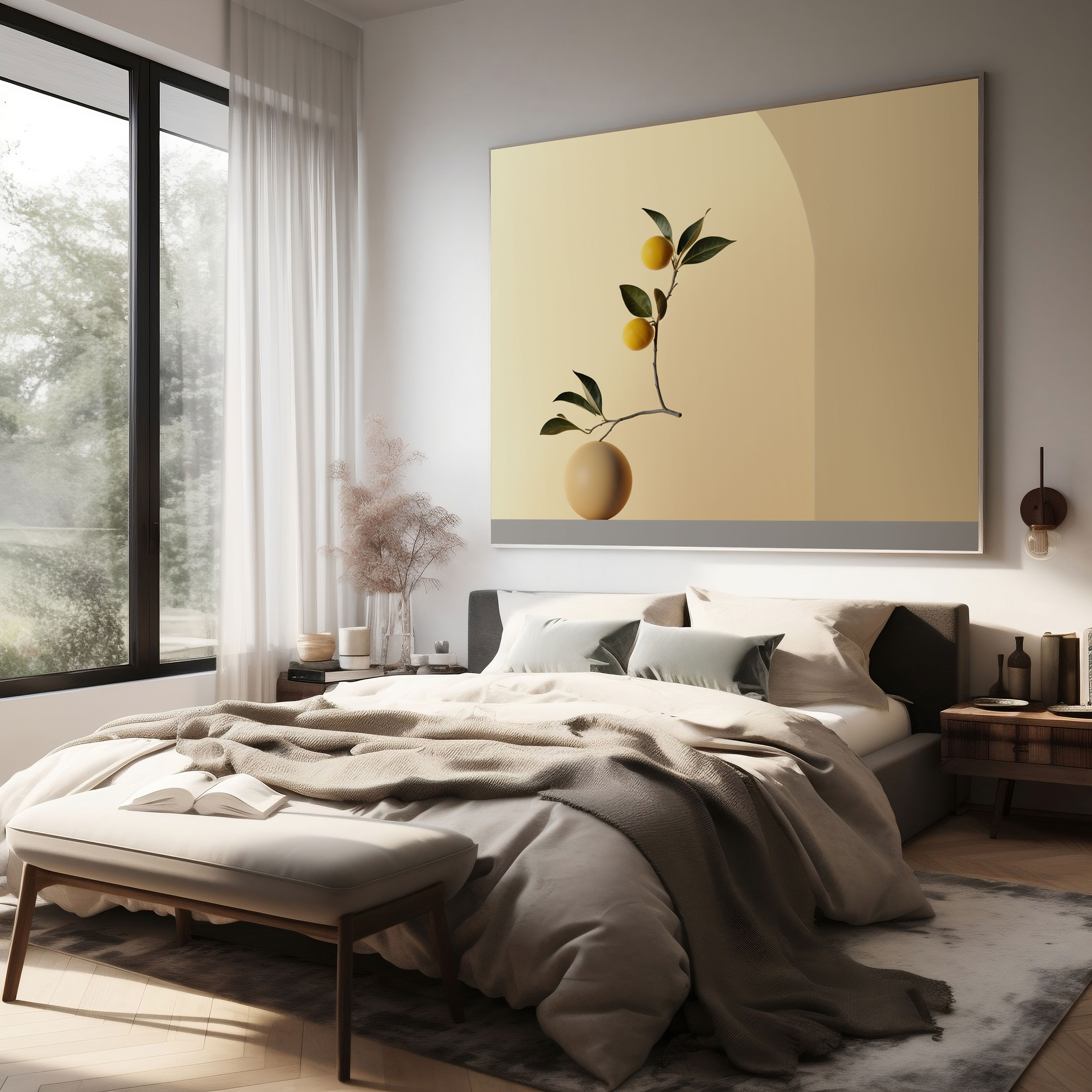 Lemon Tree Wall Decoration - Lemon Tree, Canvas, Simplicity, Pastel Background