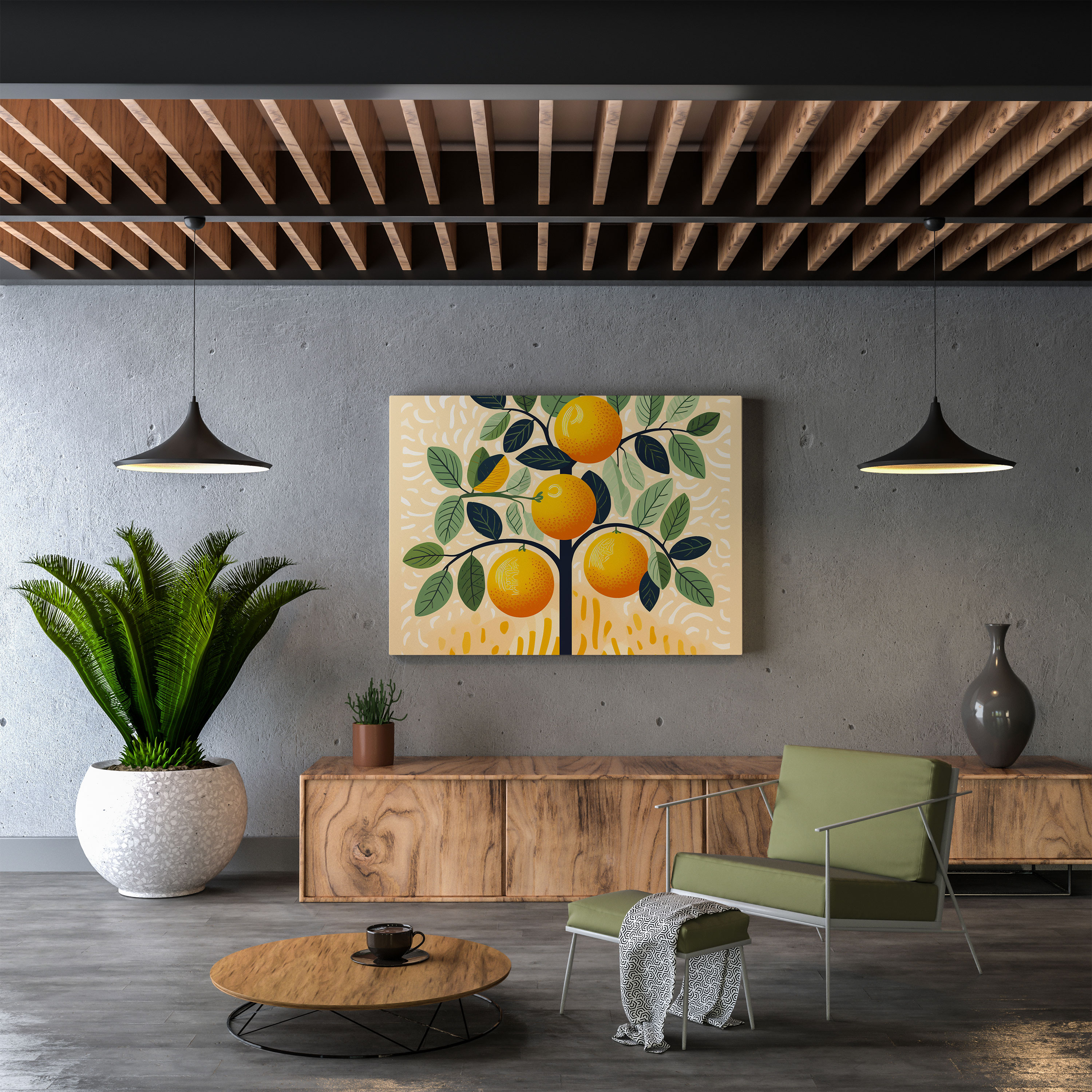 Limon Ağacı Kanvas Tablo - Retro Tarz Grafik Duvar Sanatı - Ev Dekorasyonu için Limon Ağacı