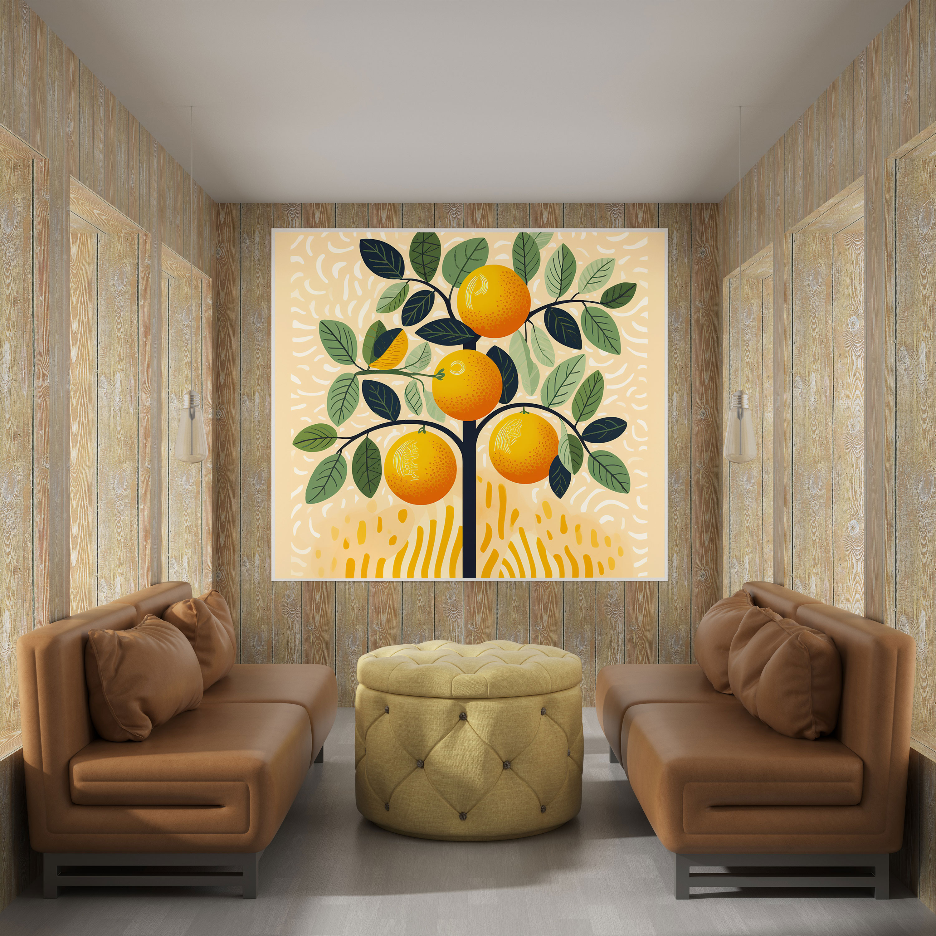 Limon Ağacı Kanvas Tablo - Retro Tarz Grafik Duvar Sanatı - Ev Dekorasyonu için Limon Ağacı