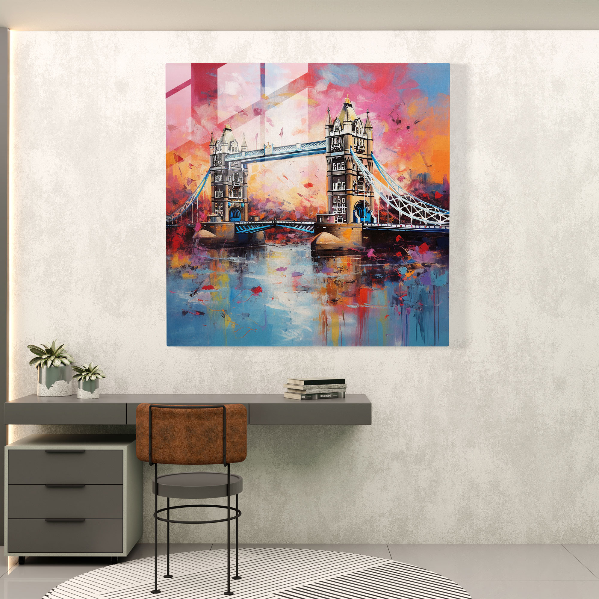 Moderne Kunstwerke: Tower Bridge Glasbild in Harmonie-Fusion
