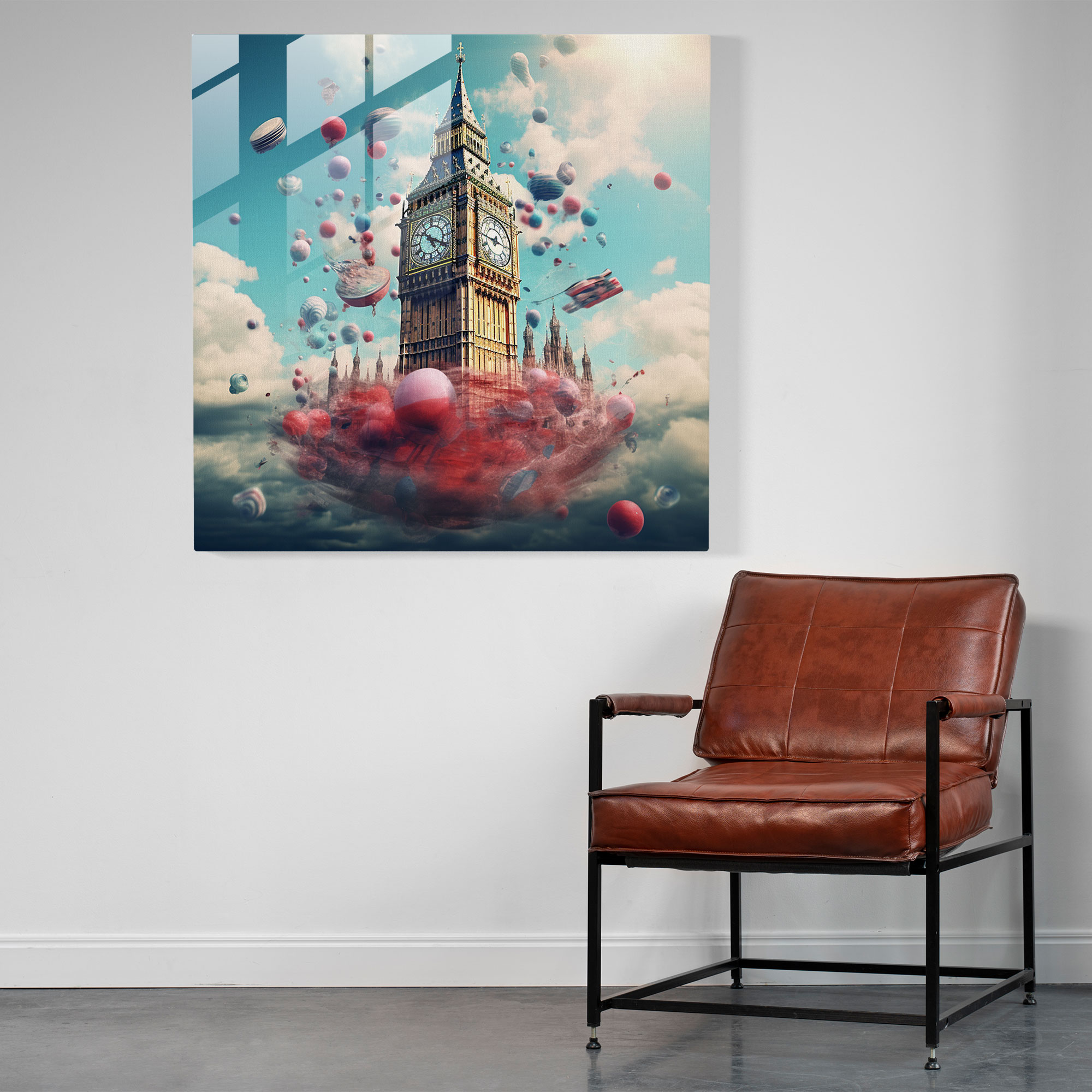 Zeitlose Verspieltheit Glasbild: Surreale Big Ben Kunst Dekor