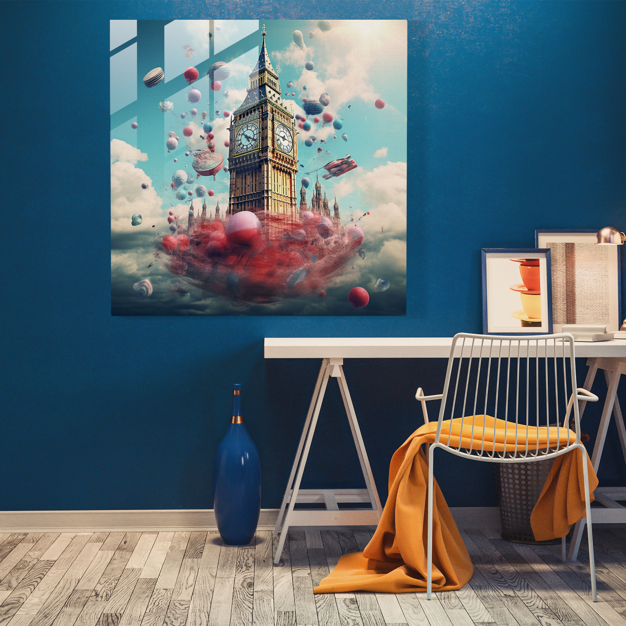 Zeitlose Verspieltheit Glasbild: Surreale Big Ben Kunst Dekor
