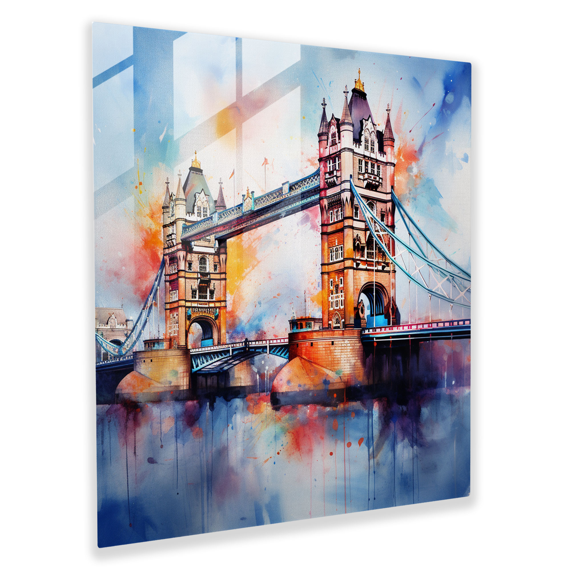 Ethereales Aquarell Tower Bridge Glasbild - Moderne Wanddekoration