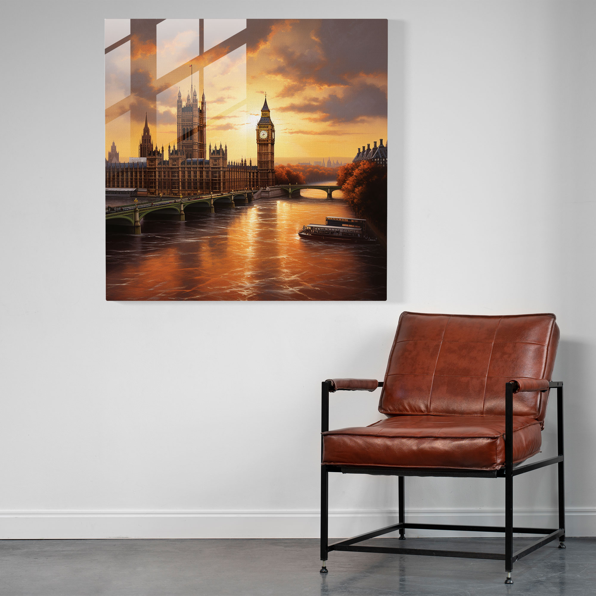 Faszinierender Sonnenuntergang am Big Ben Glasbild - Stilvolle Wanddekoration
