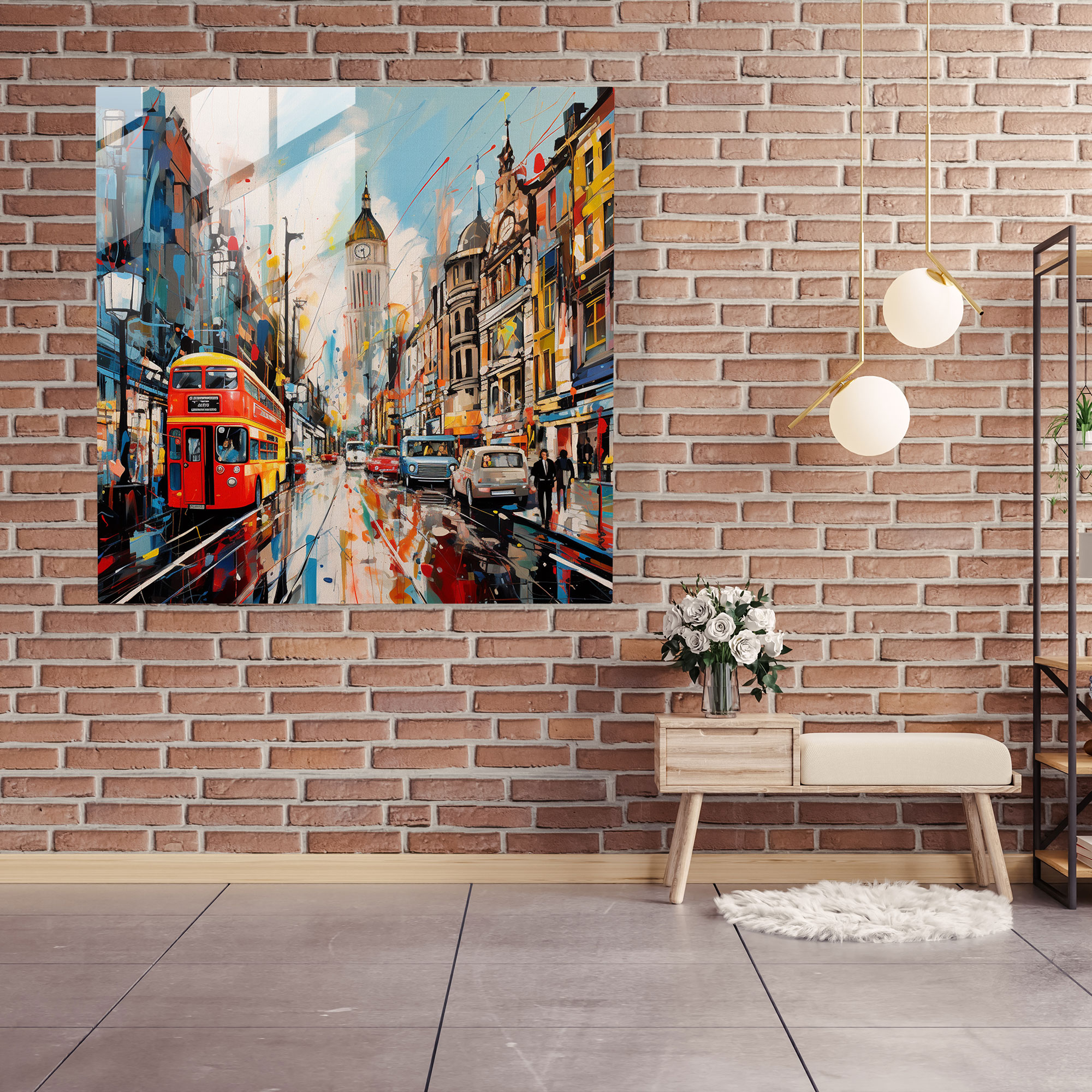 Dynamic Glass Print of Abstract Expressionist London Scene