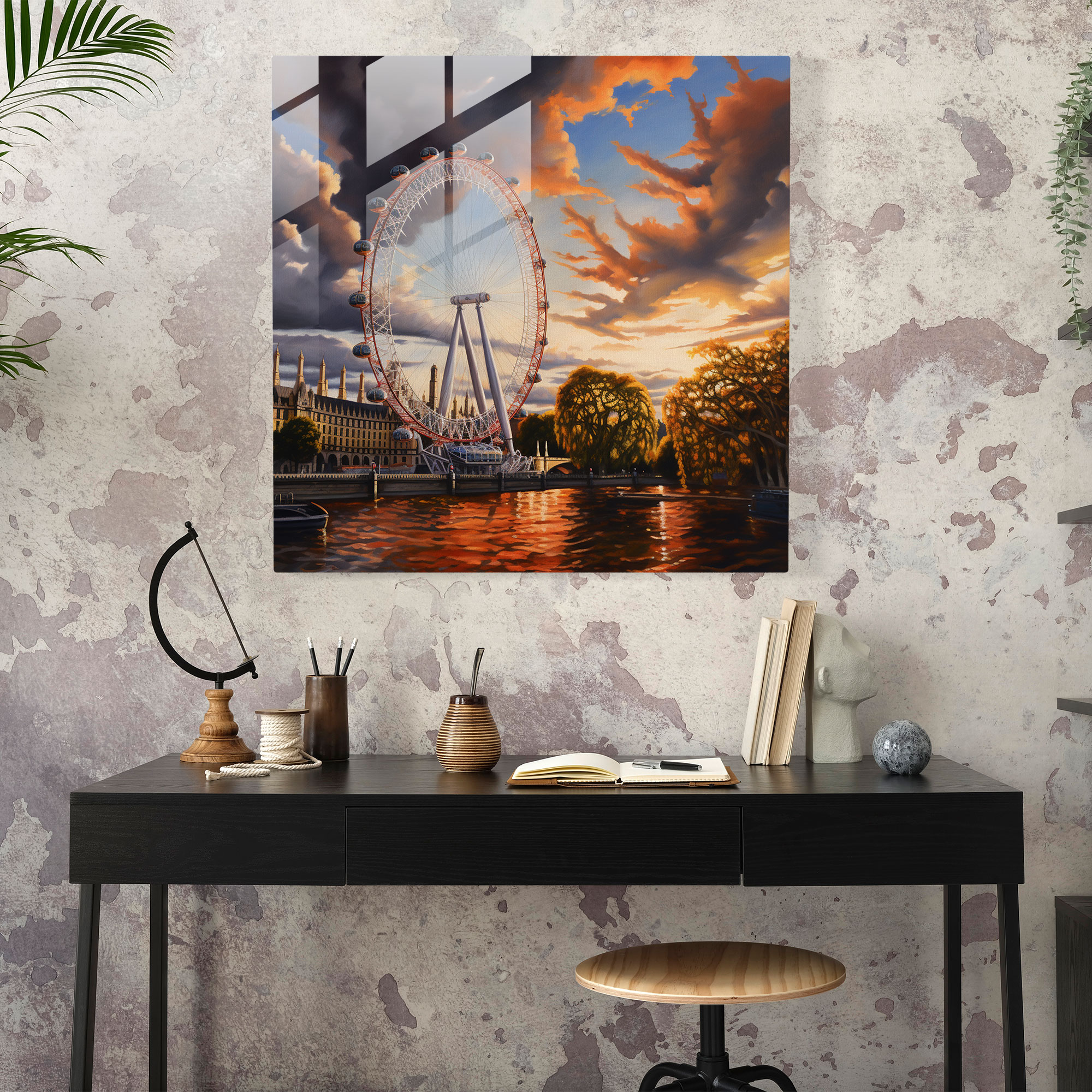 Klassisches Ölgemälde des London Eye auf zeitlosem Glasbild