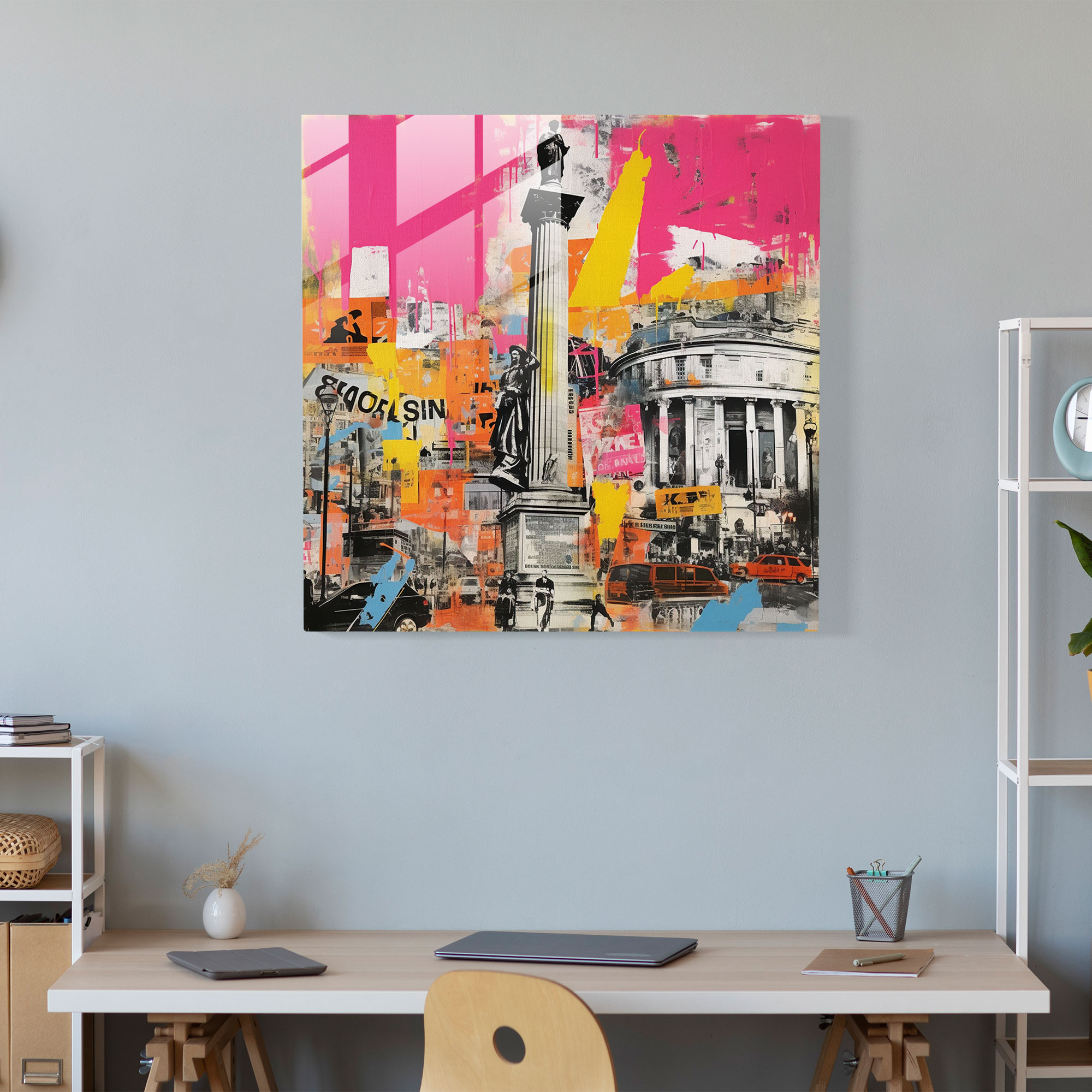 Lebendiges Glasbild - Pop-Art-inspirierte Collage von Trafalgar Square