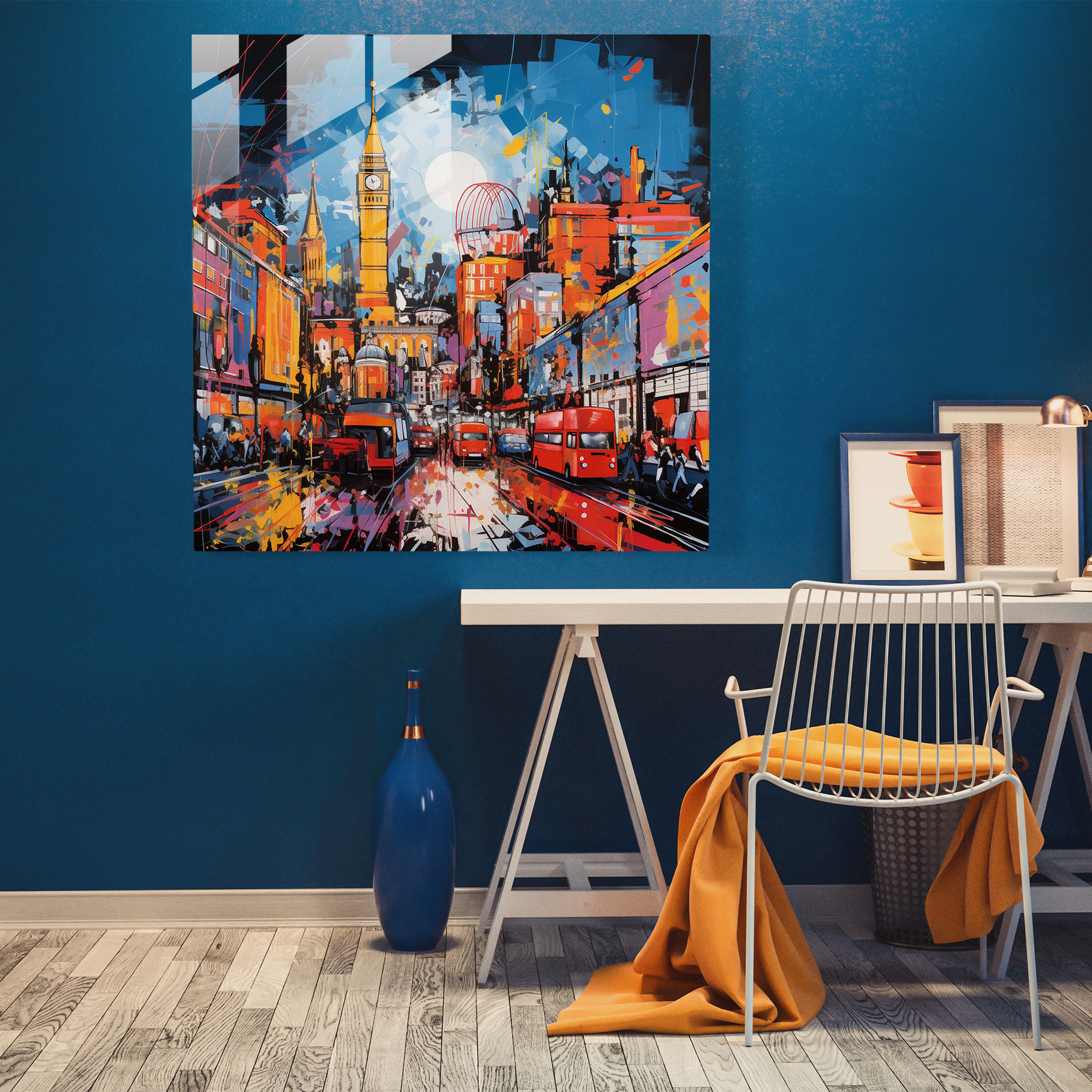 Expressive Glasbilder - Graffiti Skyline Glas Wandkunst