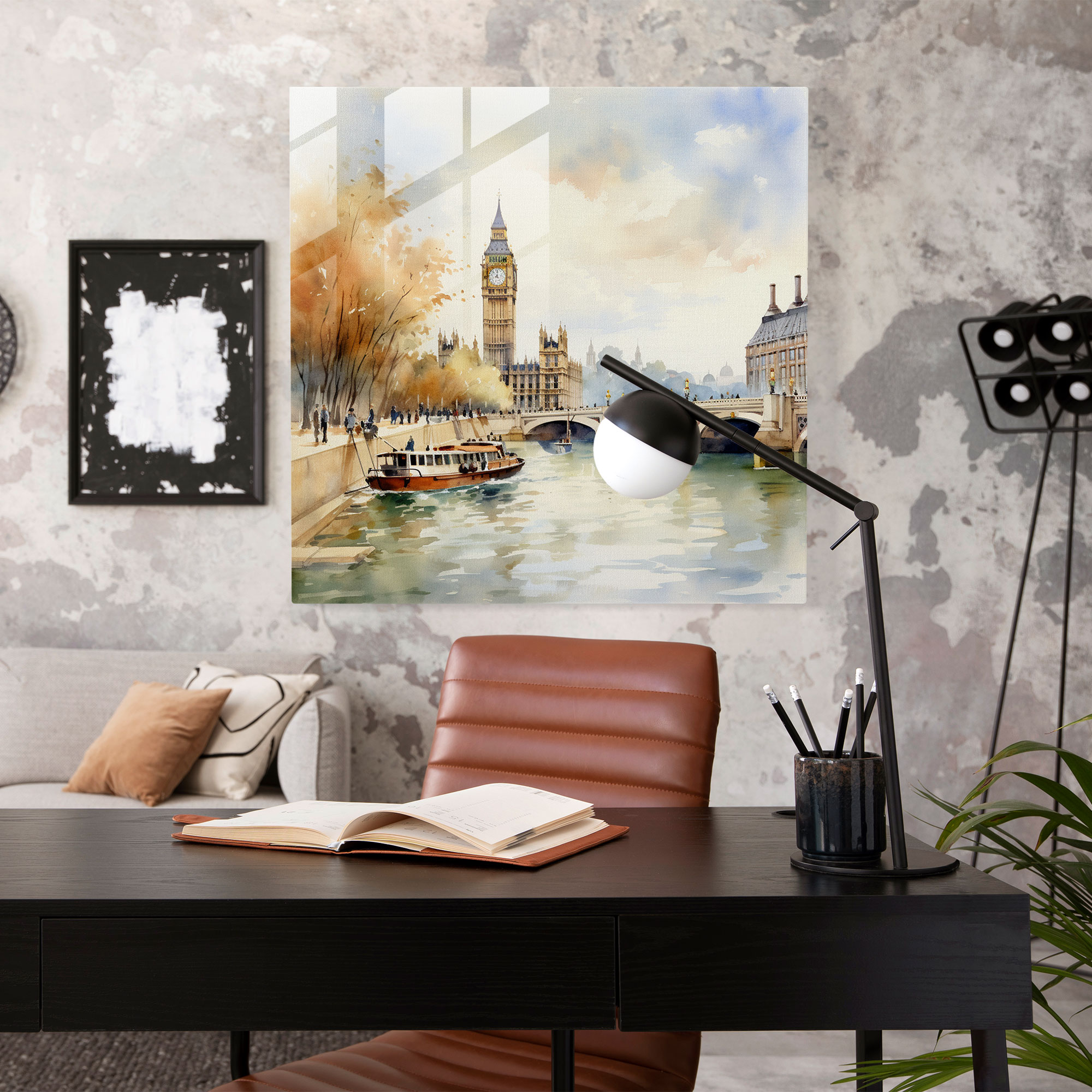 Aqua Dusk Glasbild - Stilles Themse-Fluss Glaswandkunst