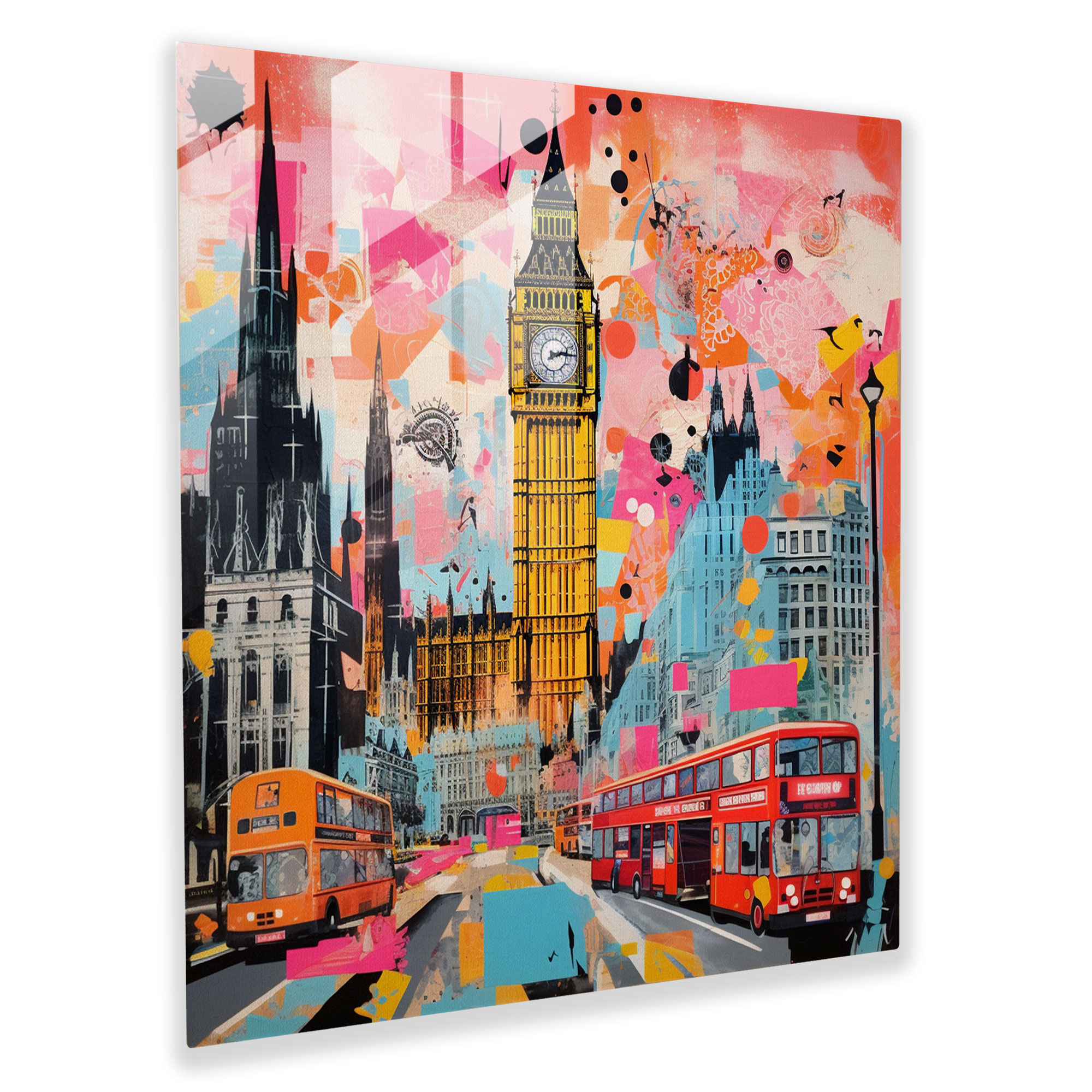 Eclectic Marvels Glass Print - London Landmarks Pop Art Glass Wall Art