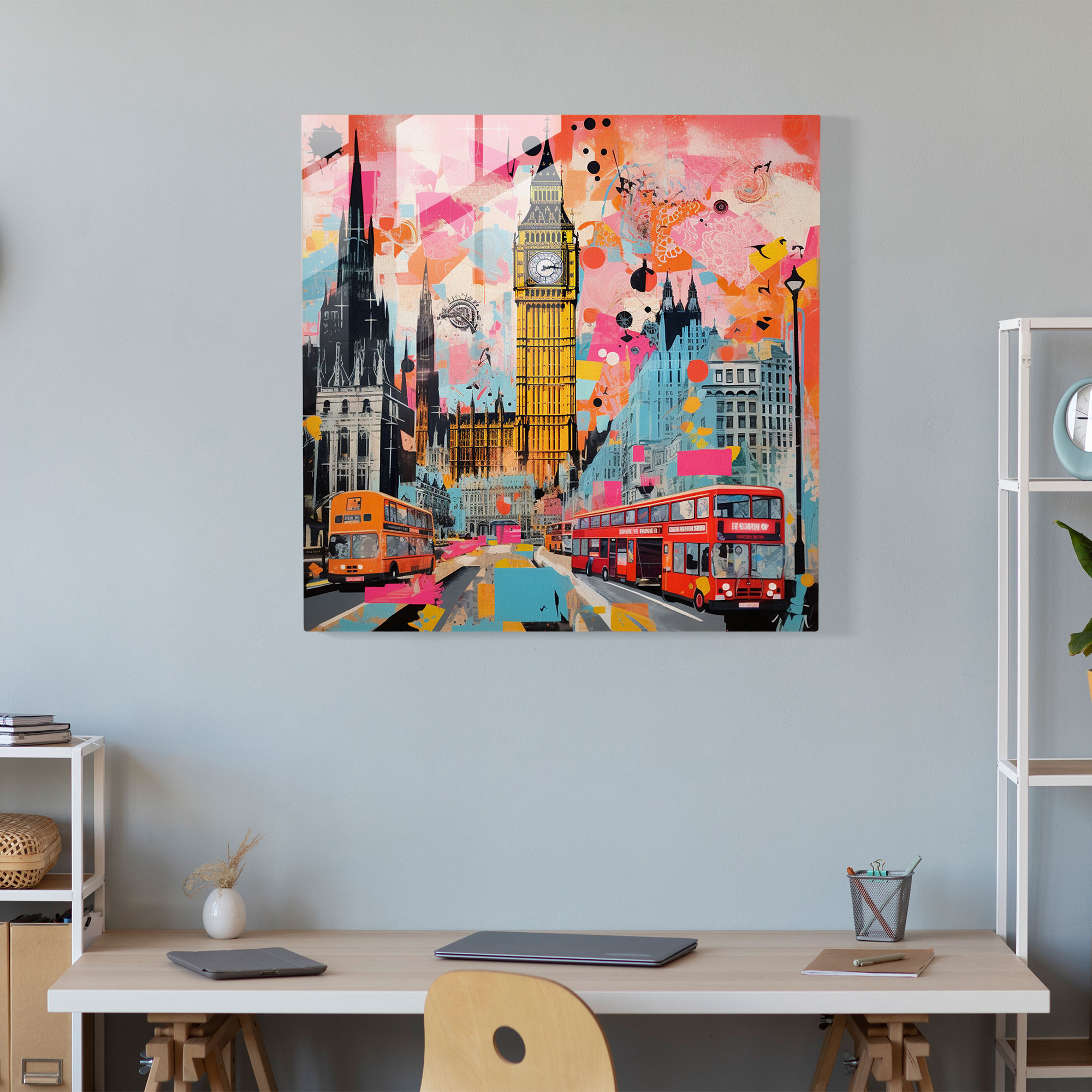 Eclectic Marvels Glass Print - London Landmarks Pop Art Glass Wall Art