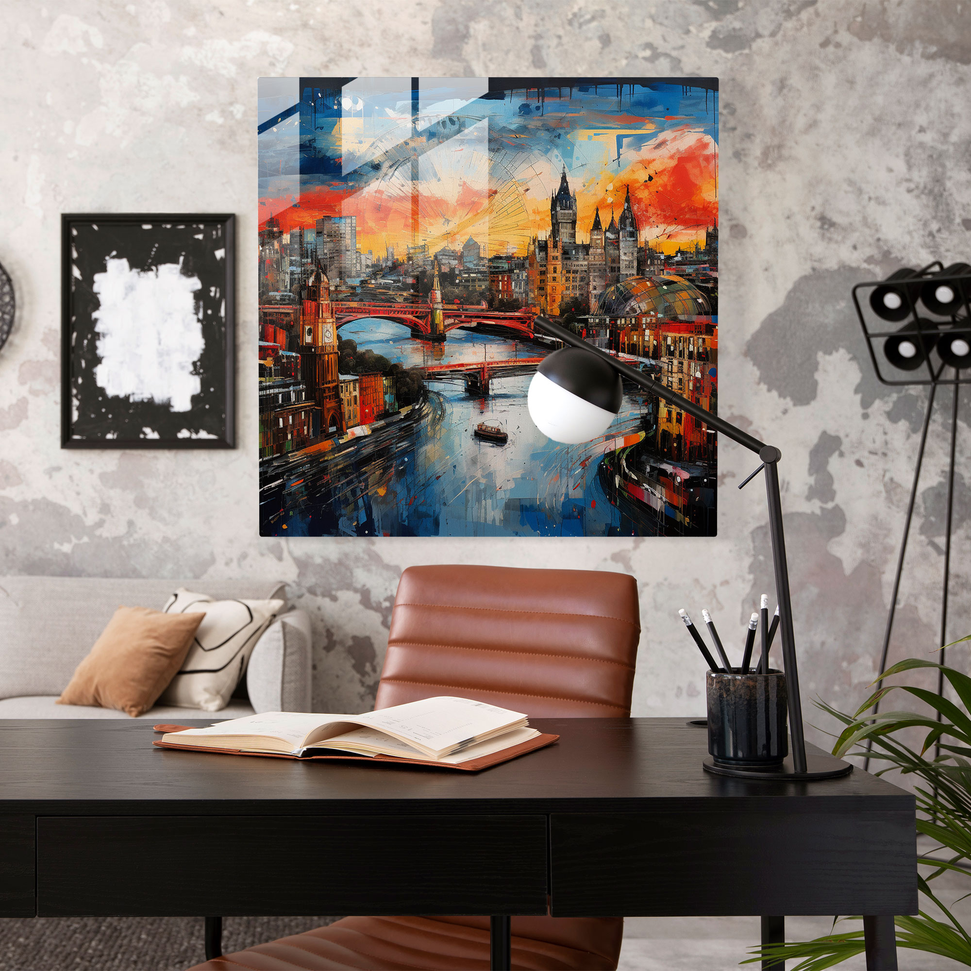 Panoramic Fusion Glass Prints - Bold Mixed Media Artwork of London Skyline - Modern Wall Decoration