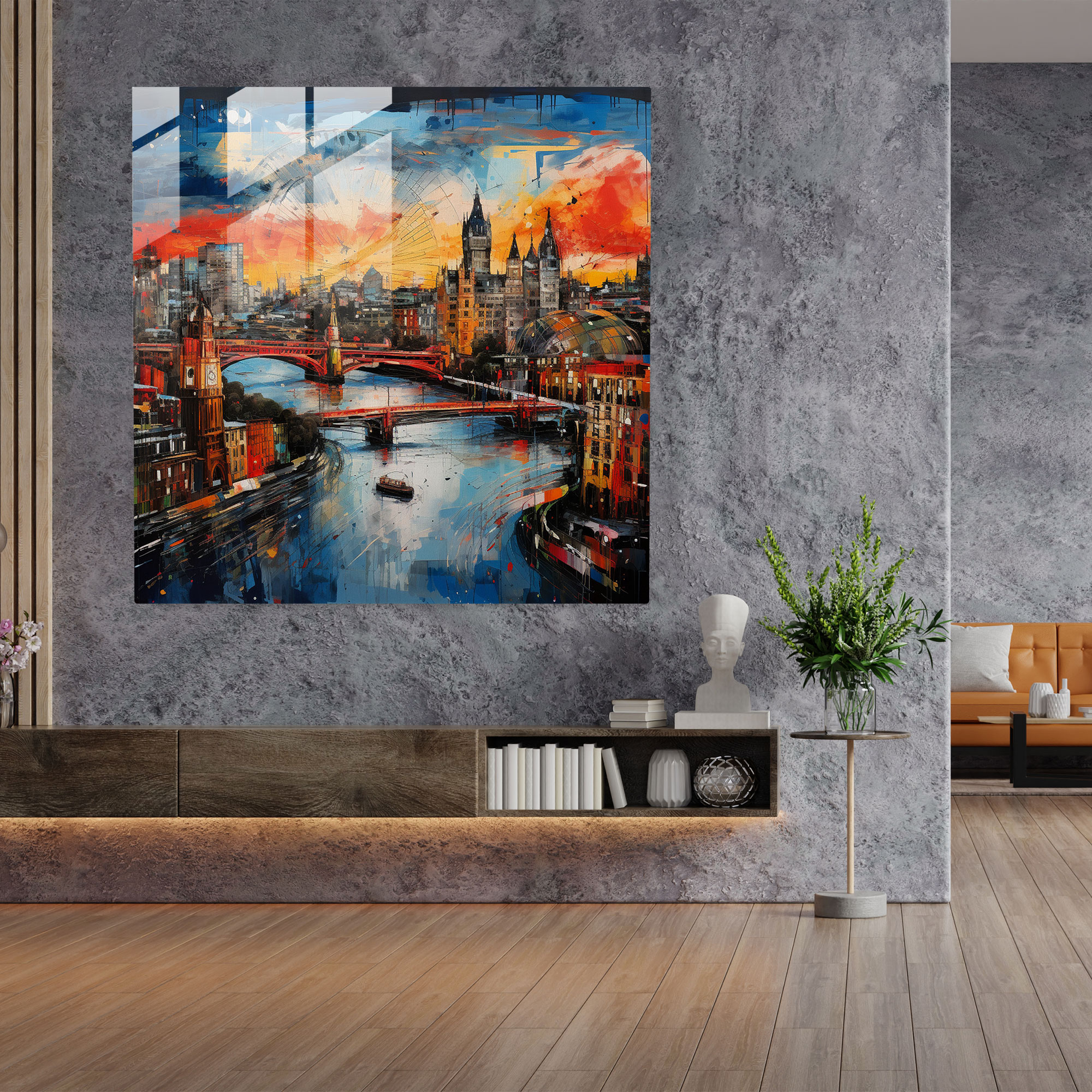 Panoramic Fusion Glass Prints - Bold Mixed Media Artwork of London Skyline - Modern Wall Decoration