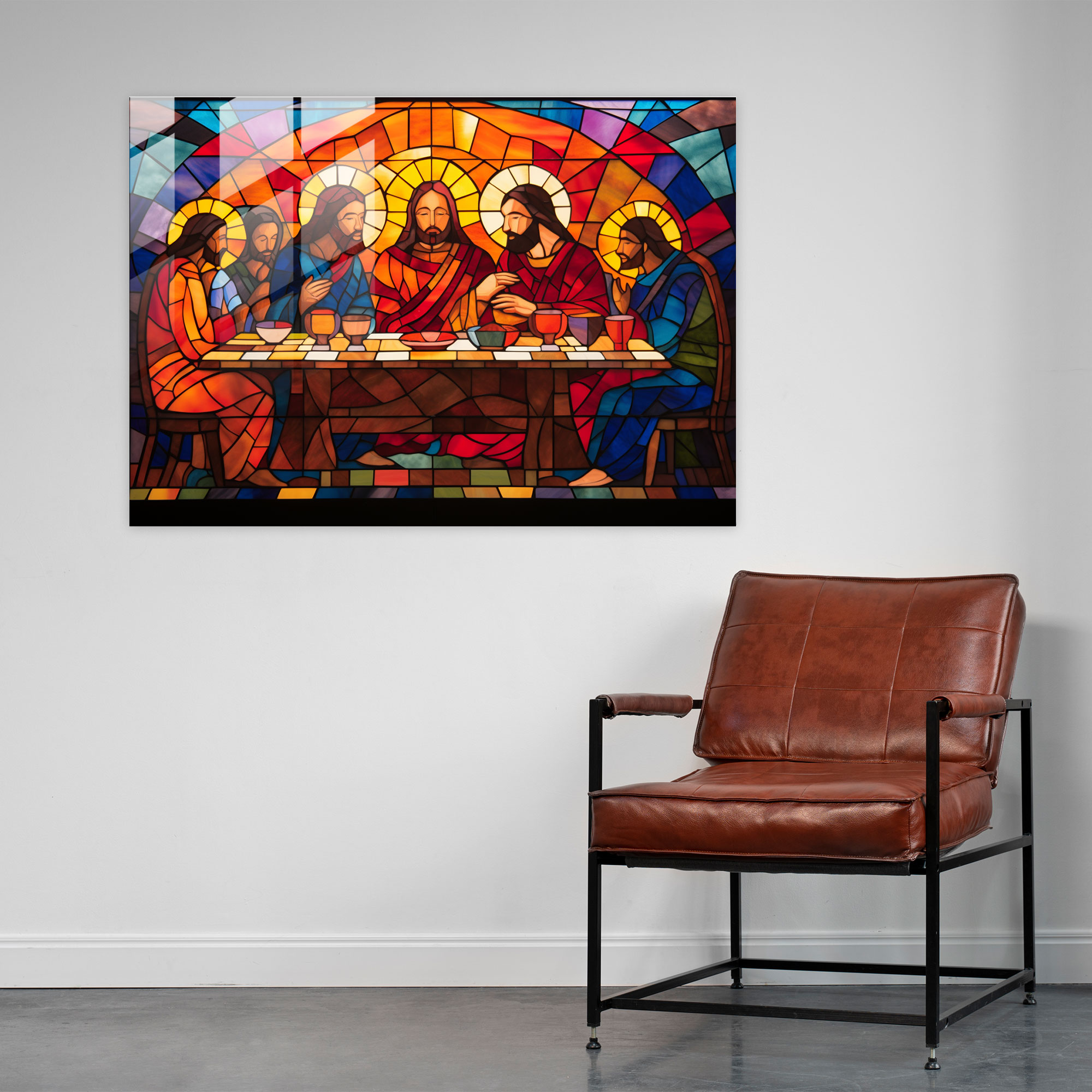 Last Supper Of Jesus Christ Glass Art - Last Supper Of Jesus Christ, Glass Art, Glass Print, Abstract Stained Glass Mosaic