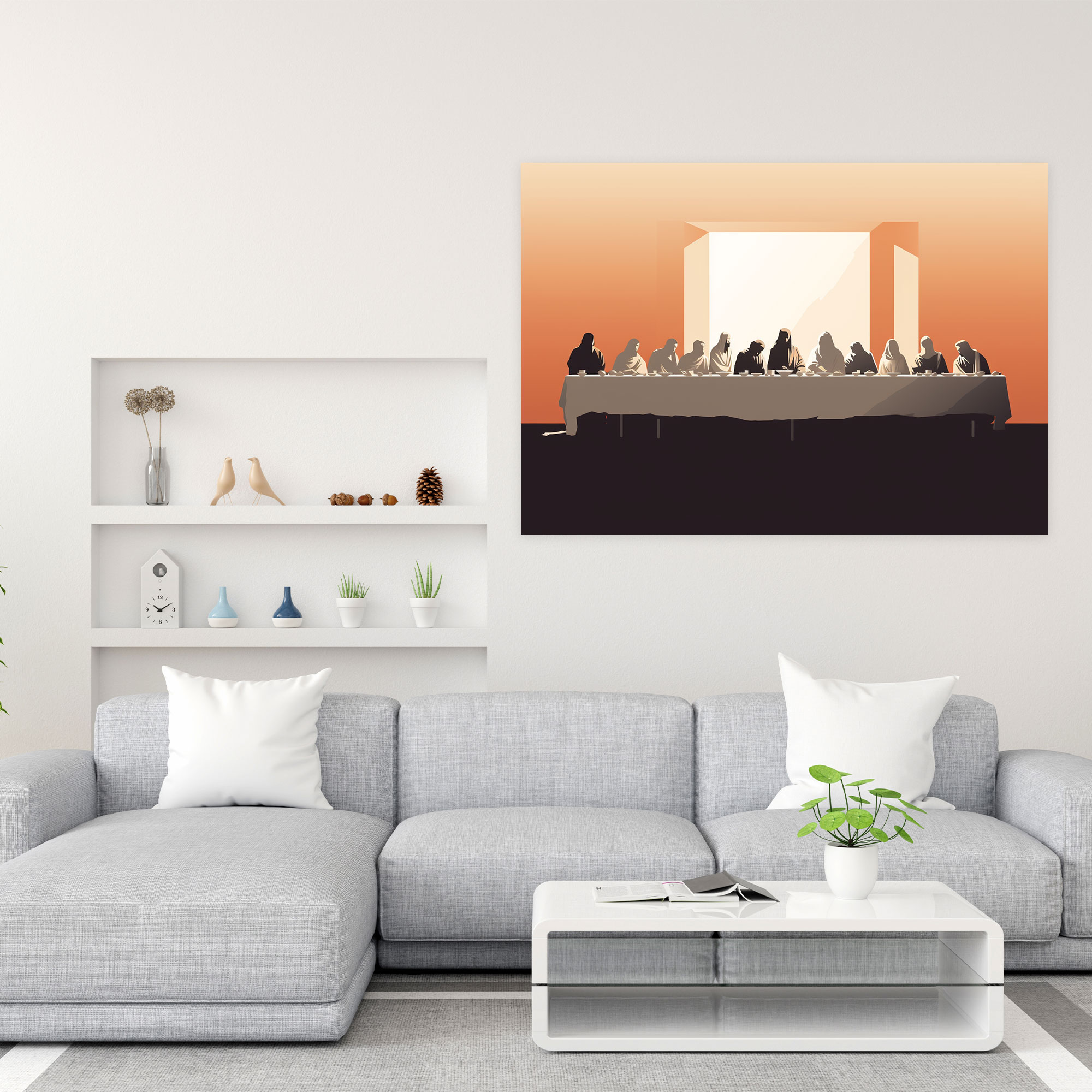 Last Supper Of Jesus Christ Wall Art - Last Supper Of Jesus Christ, Canvas Print, Symbolic Decor, Minimalist Illustration