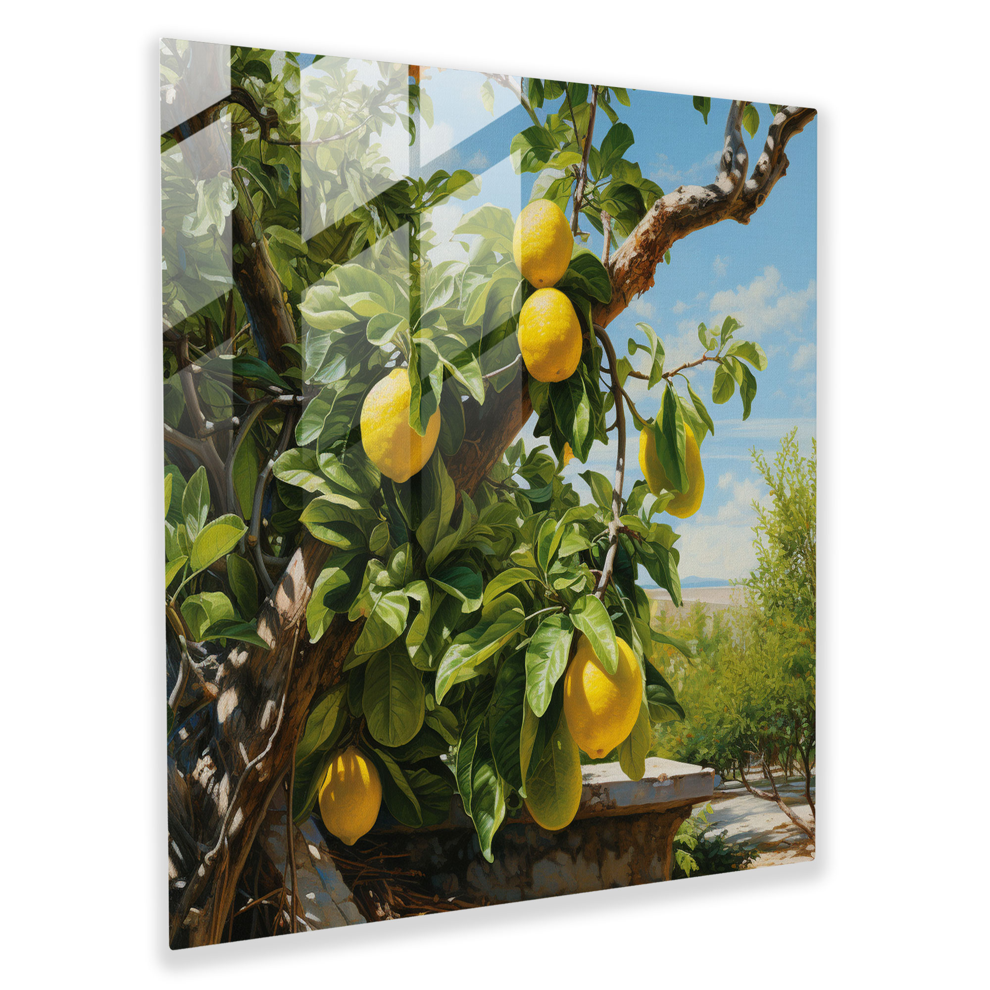 Lifelike Lemon Tree Glass Print - Lemon Tree, Home Decoration, Glass Art, Full Bloom