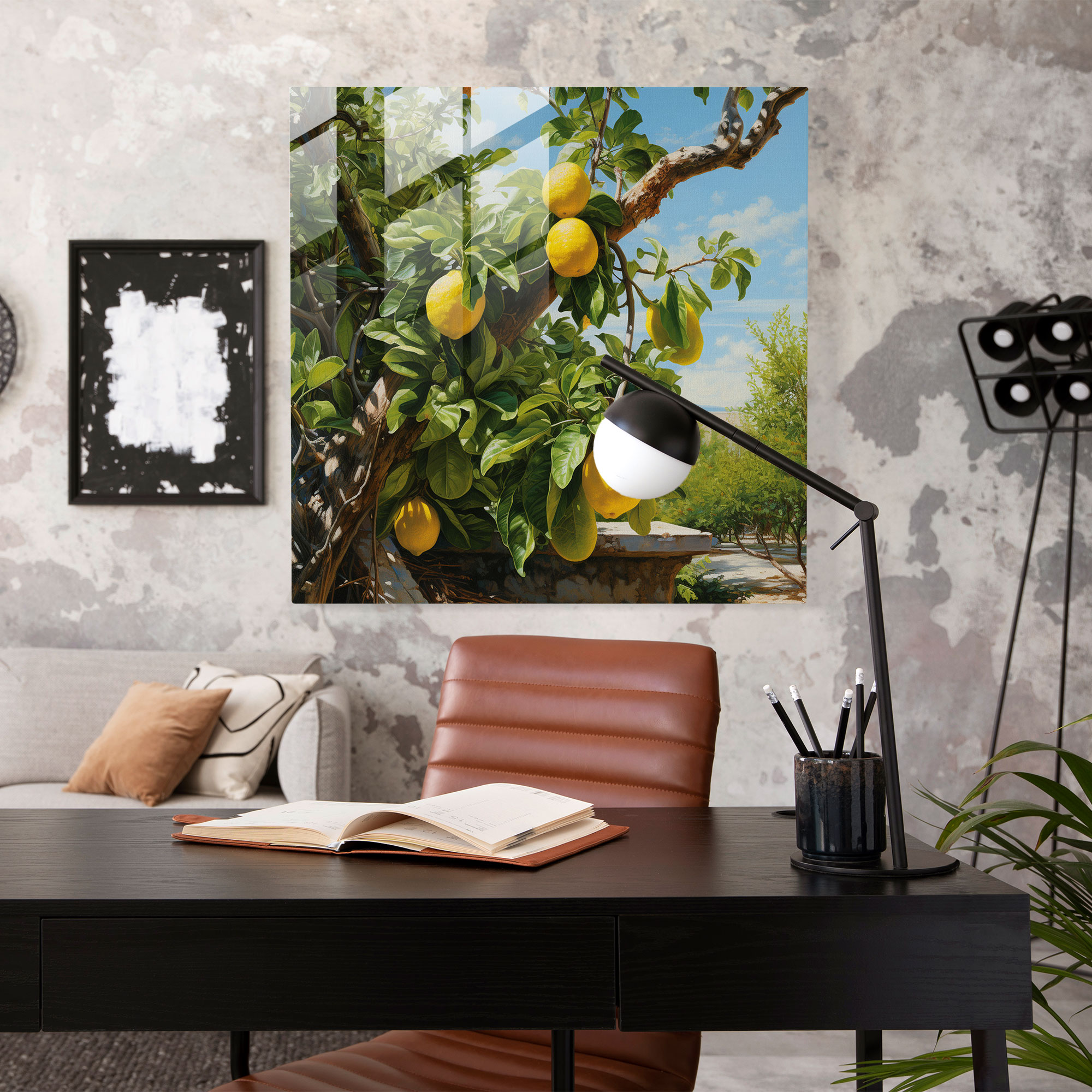 Lifelike Lemon Tree Glass Print - Lemon Tree, Home Decoration, Glass Art, Full Bloom