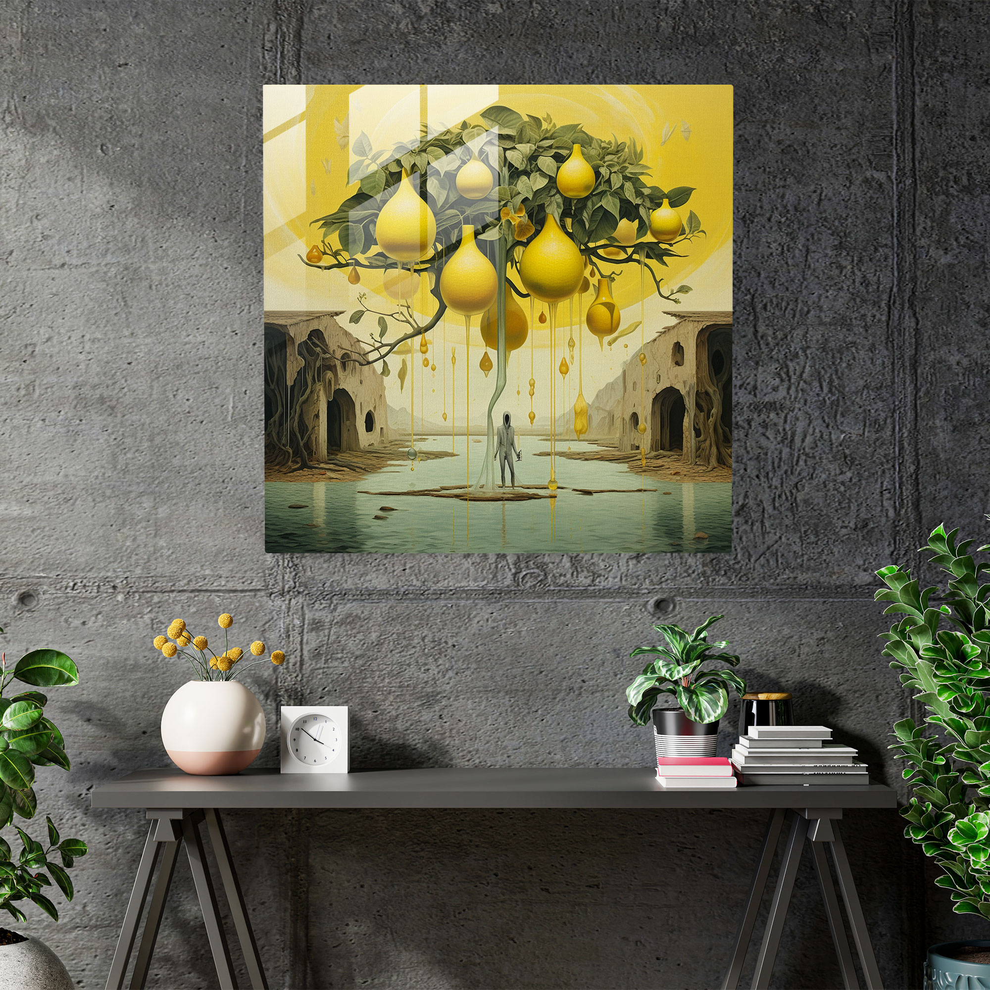 Ters Çevrilen Limon Ağacı Cam Tablo - Limon Ağacı Cam Sanatı Cam Duvar Sanatı Modern Sanat