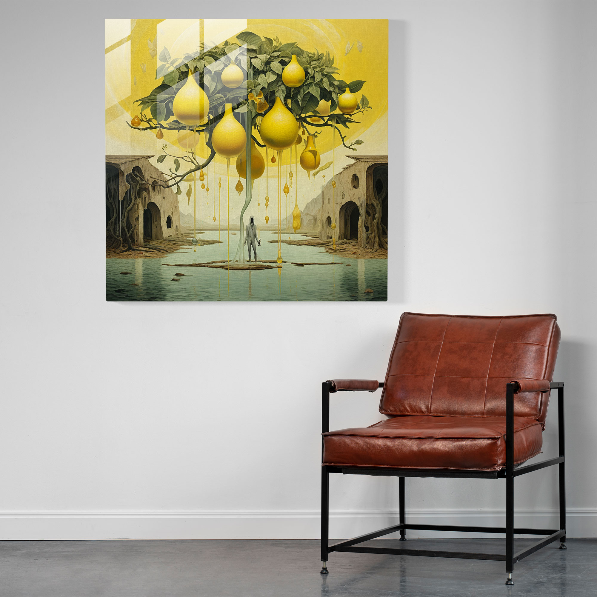 Ters Çevrilen Limon Ağacı Cam Tablo - Limon Ağacı Cam Sanatı Cam Duvar Sanatı Modern Sanat