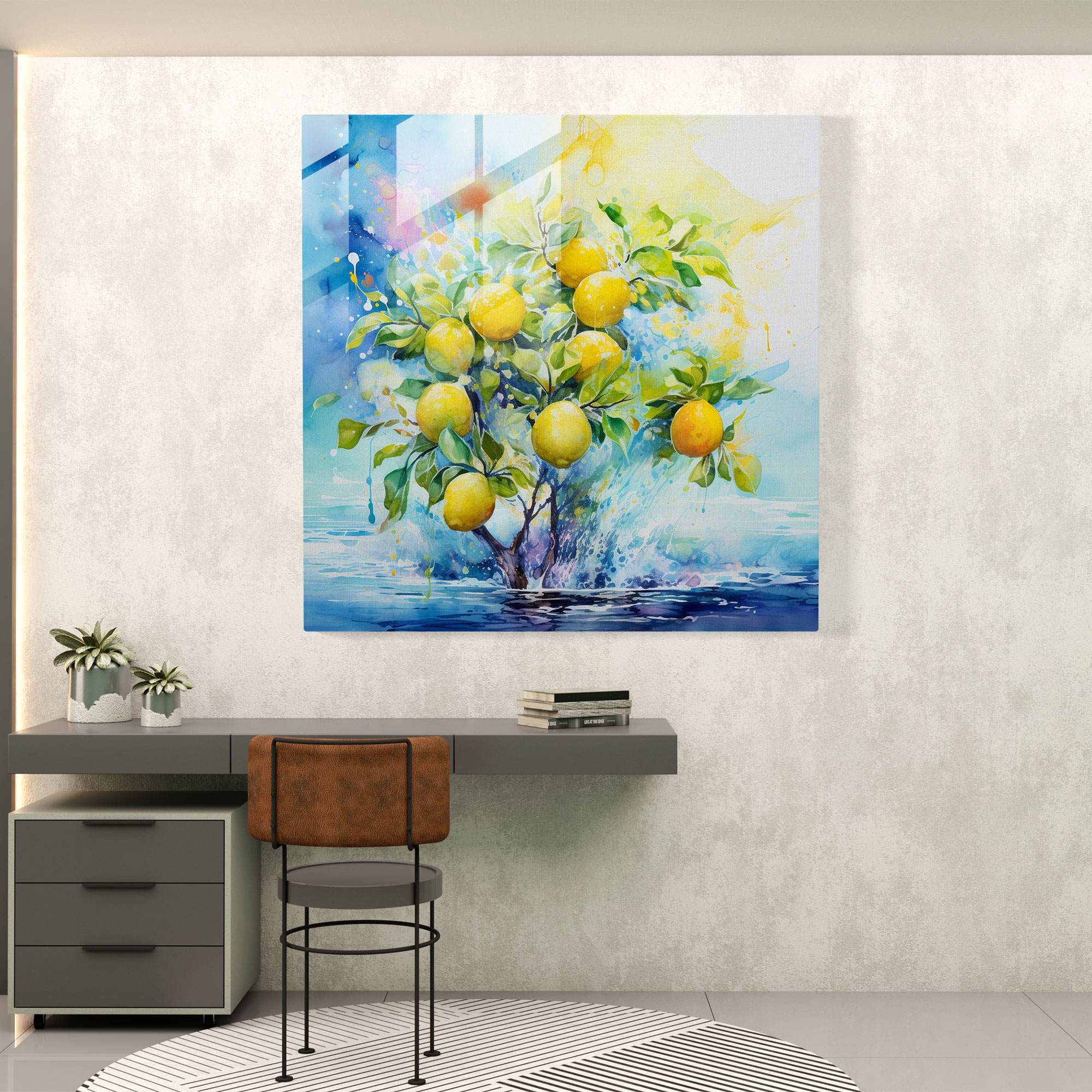 Limon Ağacı Cam Tablo - Modern Sanat Cam Duvar Sanatı