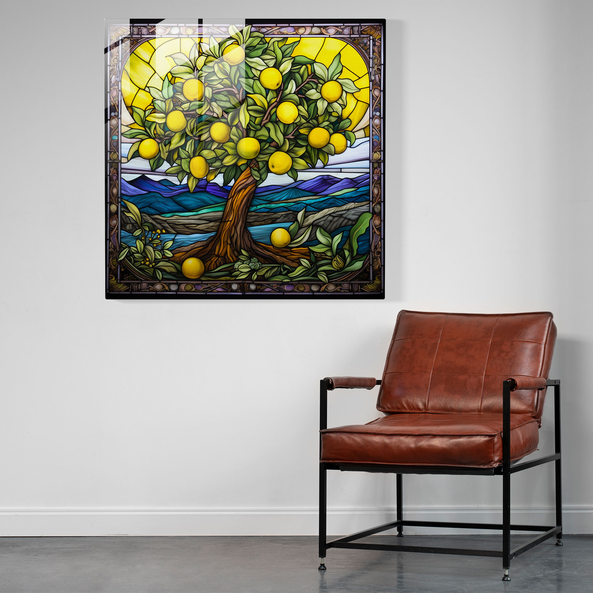Limon Ağacı Stained Glass Kanvas Tablo - Cennet Bahçesi Temalı Duvar Dekorasyonu