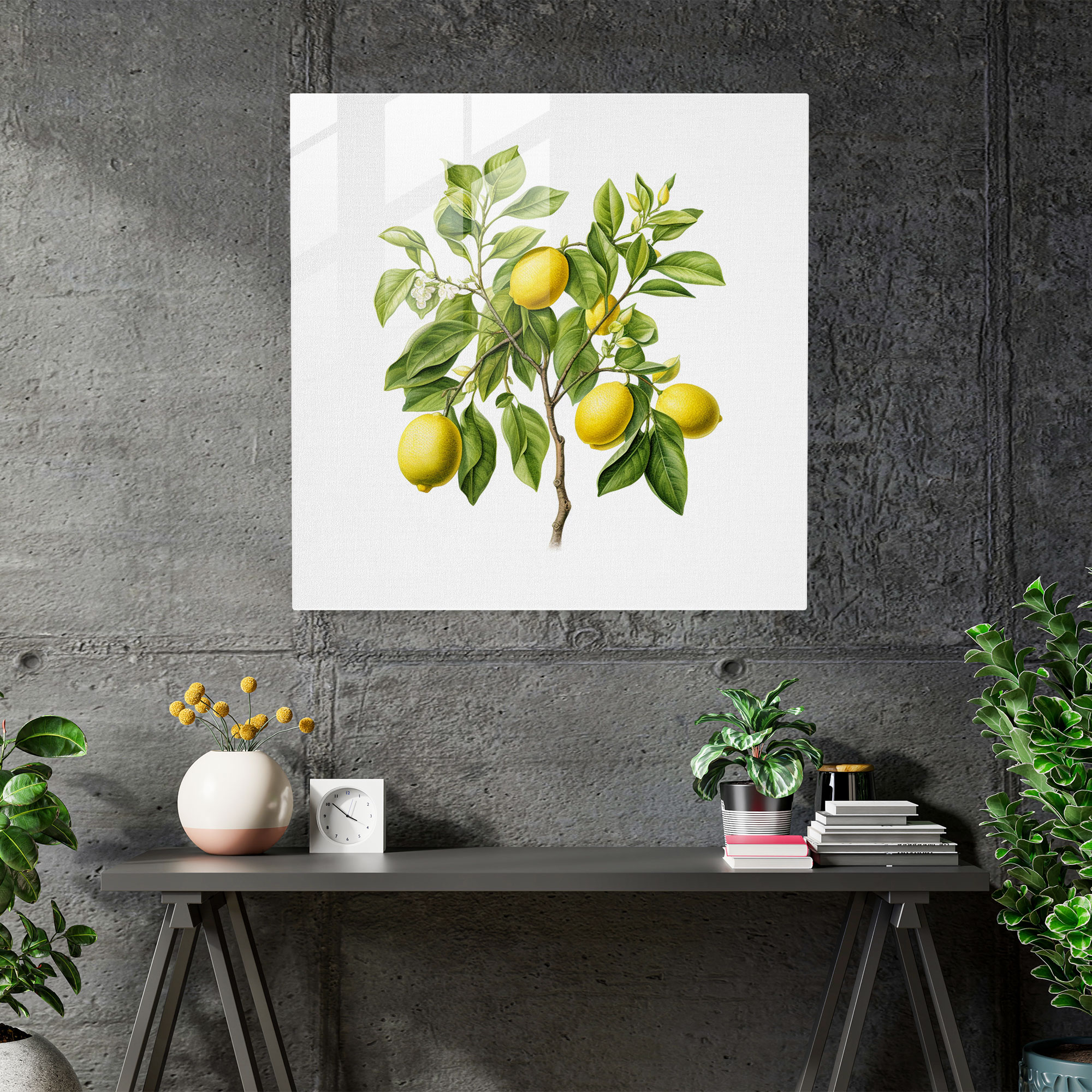 Gerçekçi Limon Ağacı Cam Tablo - Limon Ağacı Ev Dekorasyonu Duvar Dekorasyonu