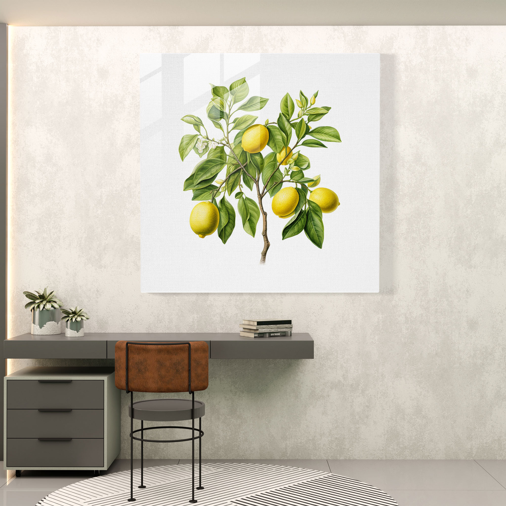 Gerçekçi Limon Ağacı Cam Tablo - Limon Ağacı Ev Dekorasyonu Duvar Dekorasyonu