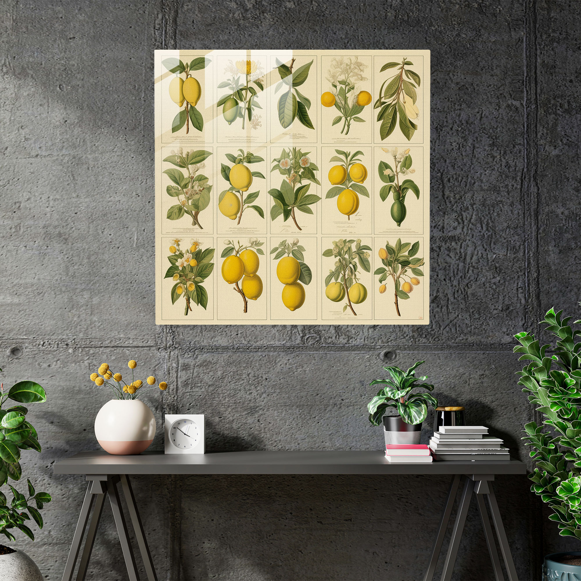 Vintage Lemon Tree Glass Print - Lemon Tree, Glass Wall Art, Glass Art, Vintage Prints
