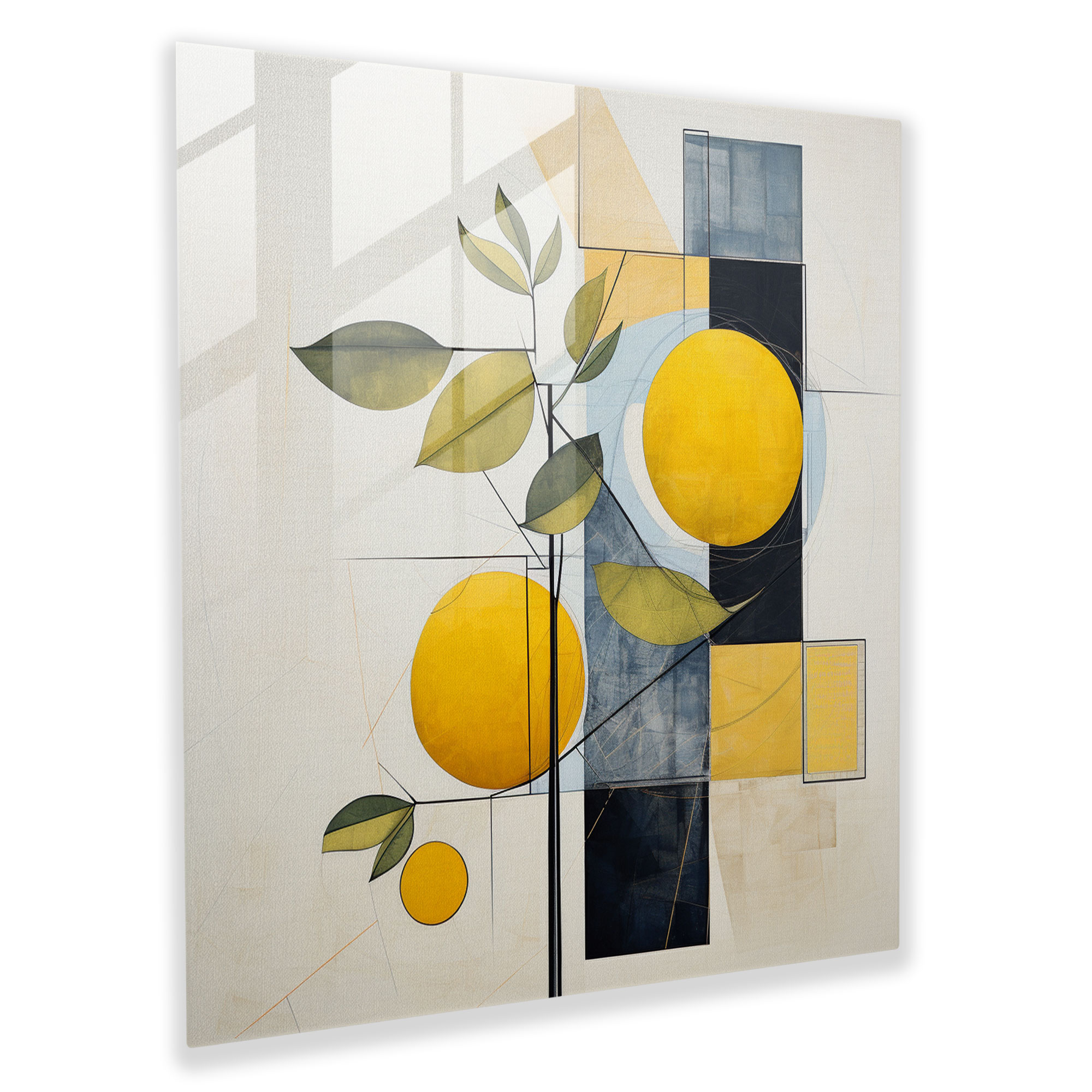 Geometrik Limon Ağacı Cam Tablo - Modern Sanat