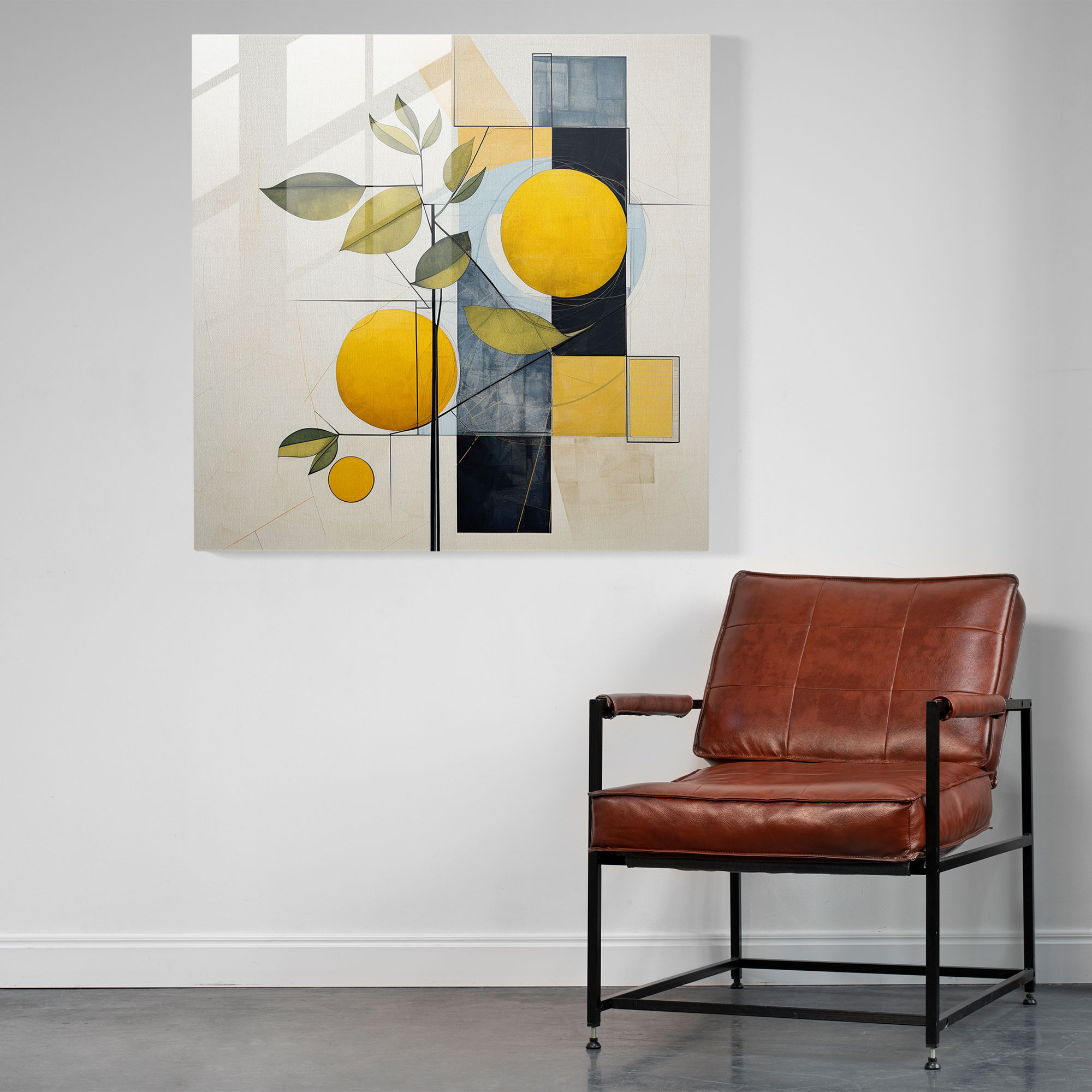 Geometrik Limon Ağacı Cam Tablo - Modern Sanat