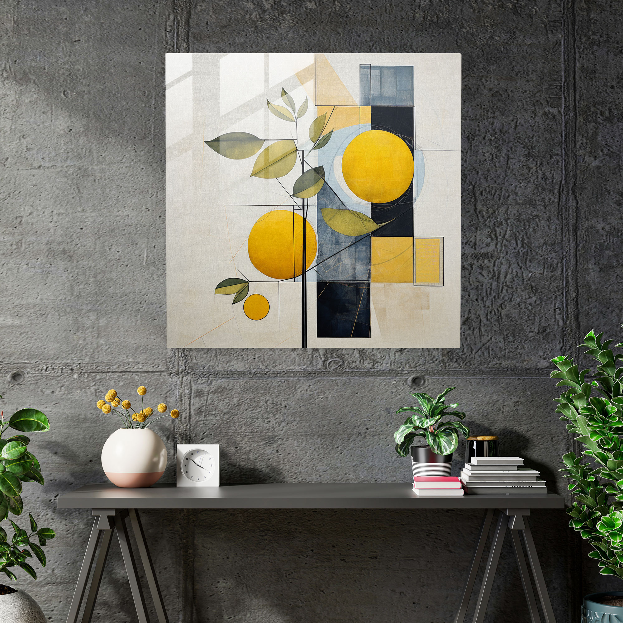 Geometrik Limon Ağacı Cam Tablo - Modern Sanat