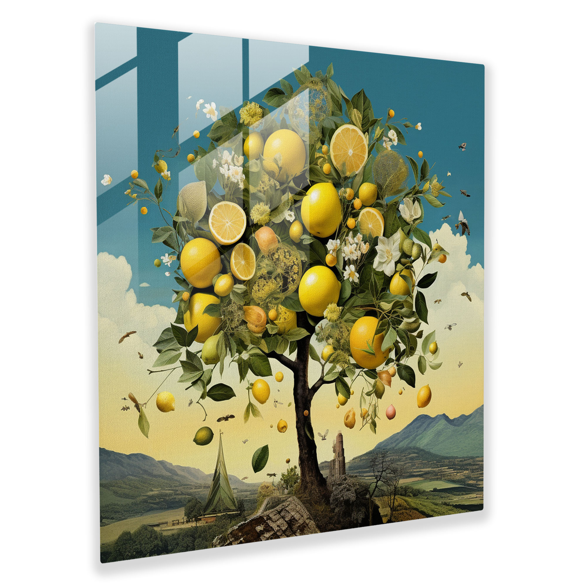 Curious Lemon Tree Glass Print - Lemon Tree, Wall Decoration, Imagination, Lemon Tree