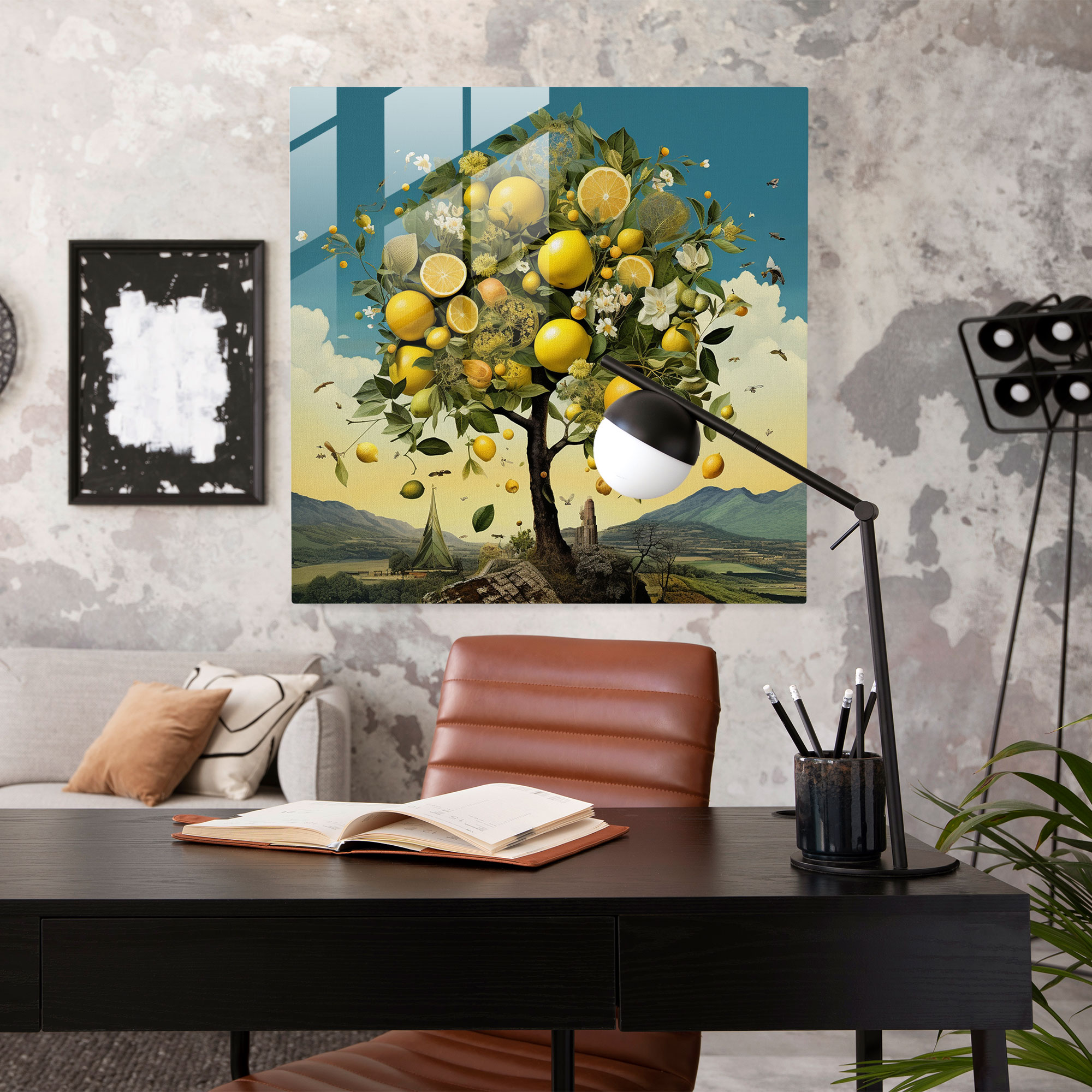 Curious Lemon Tree Glass Print - Lemon Tree, Wall Decoration, Imagination, Lemon Tree