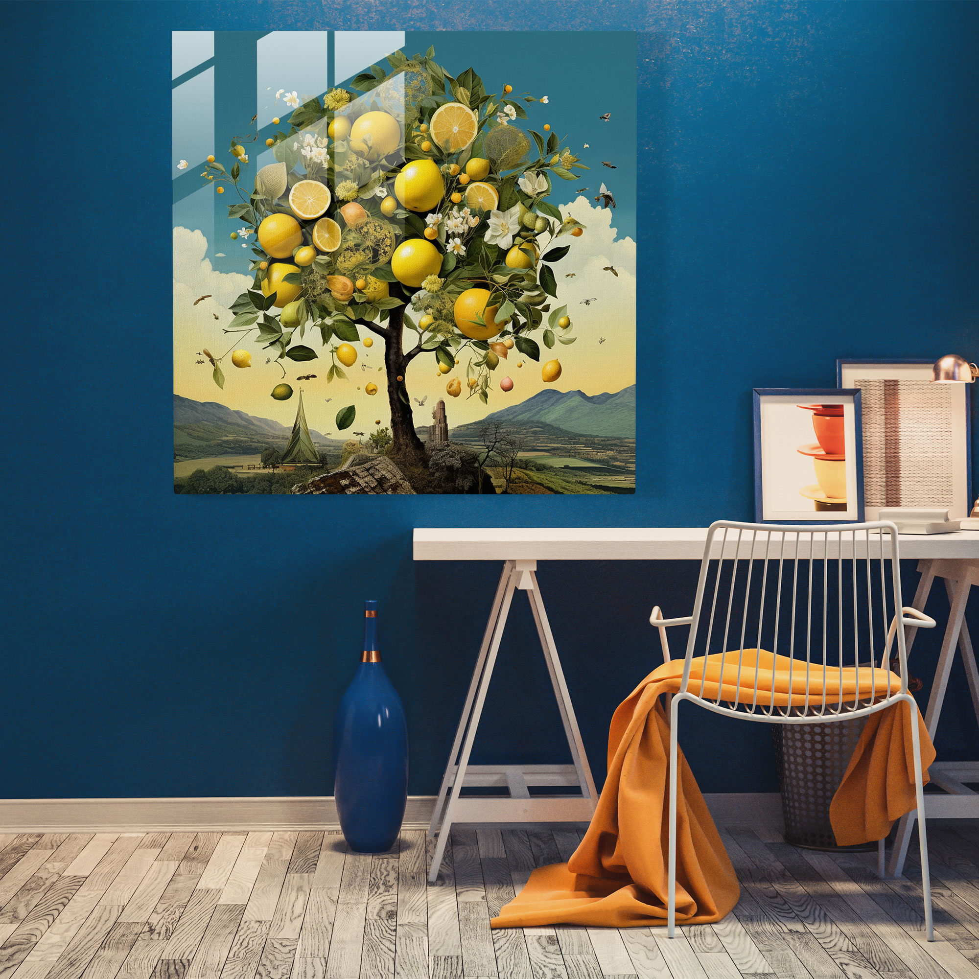 Curious Lemon Tree Glass Print - Lemon Tree, Wall Decoration, Imagination, Lemon Tree