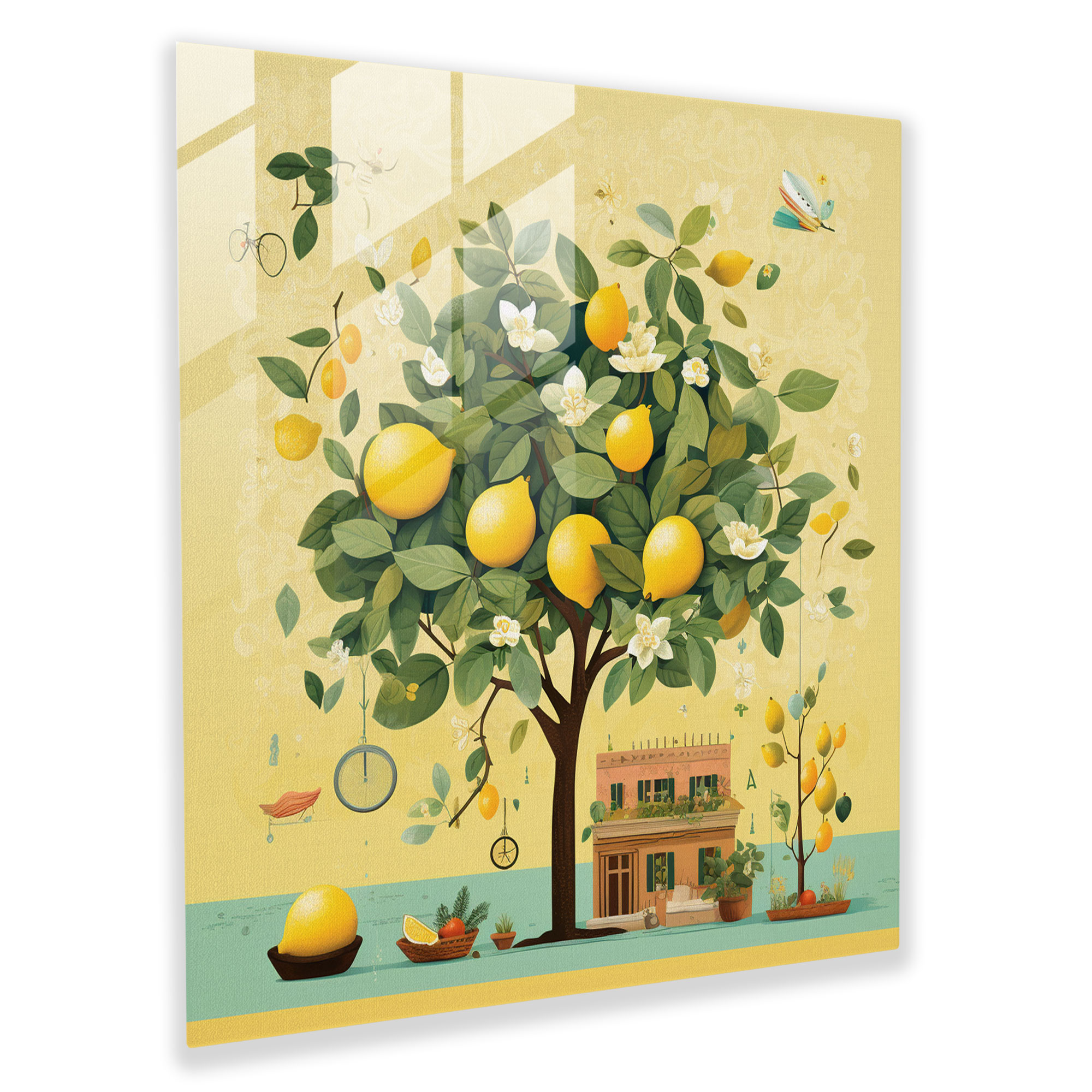 Whimsical Lemon Tree Glass Print - Lemon Tree, Charm, Glass Art, Glass Print