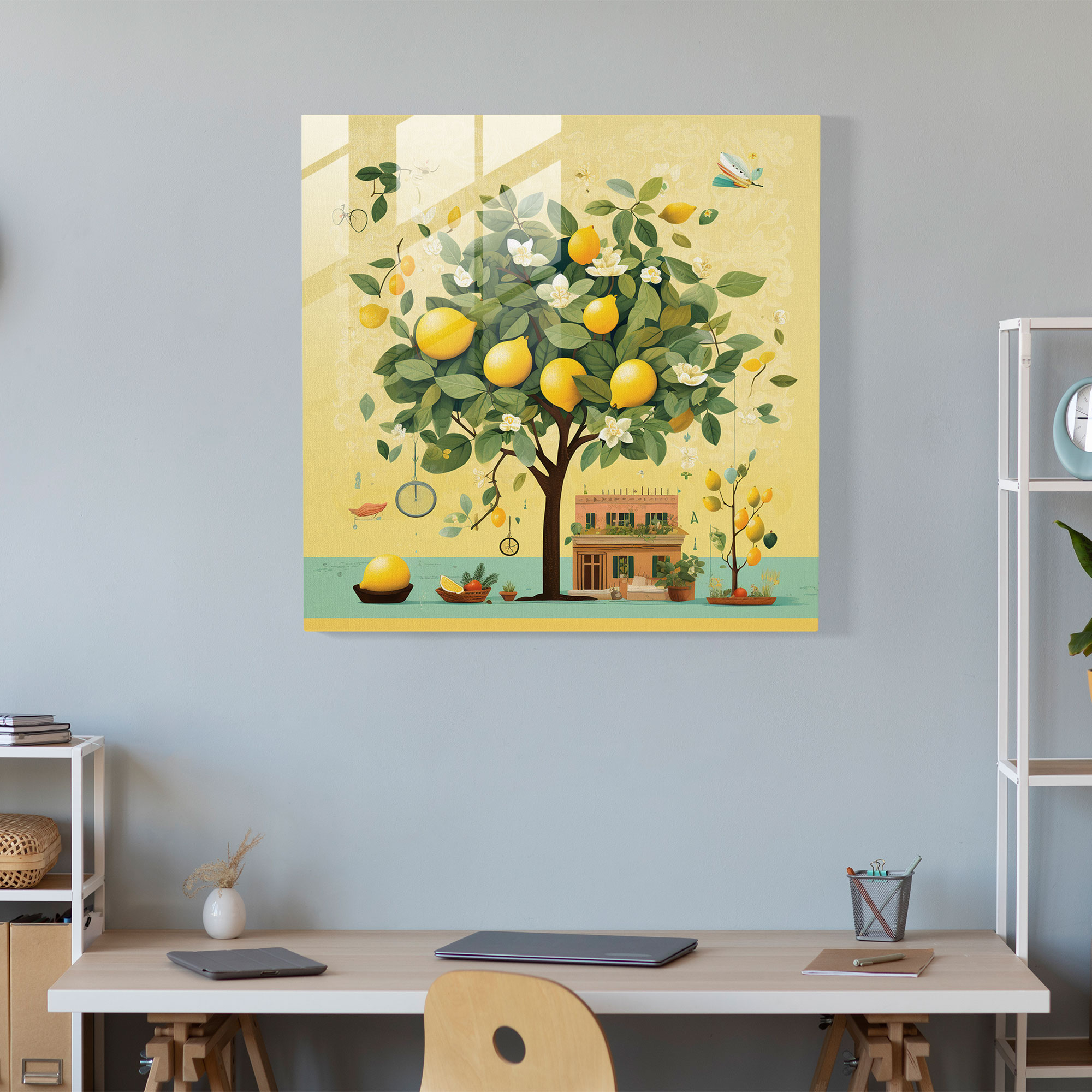 Whimsical Lemon Tree Glass Print - Lemon Tree, Charm, Glass Art, Glass Print
