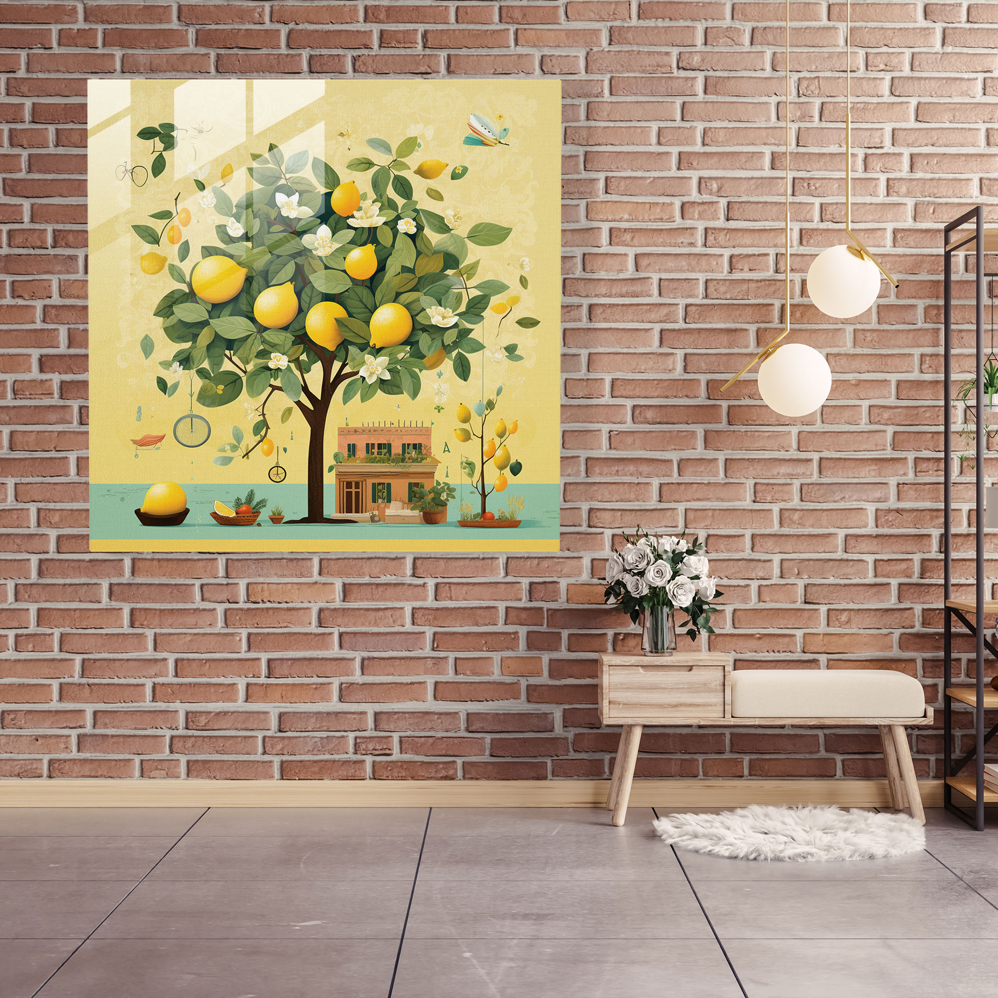 Whimsical Lemon Tree Glass Print - Lemon Tree, Charm, Glass Art, Glass Print