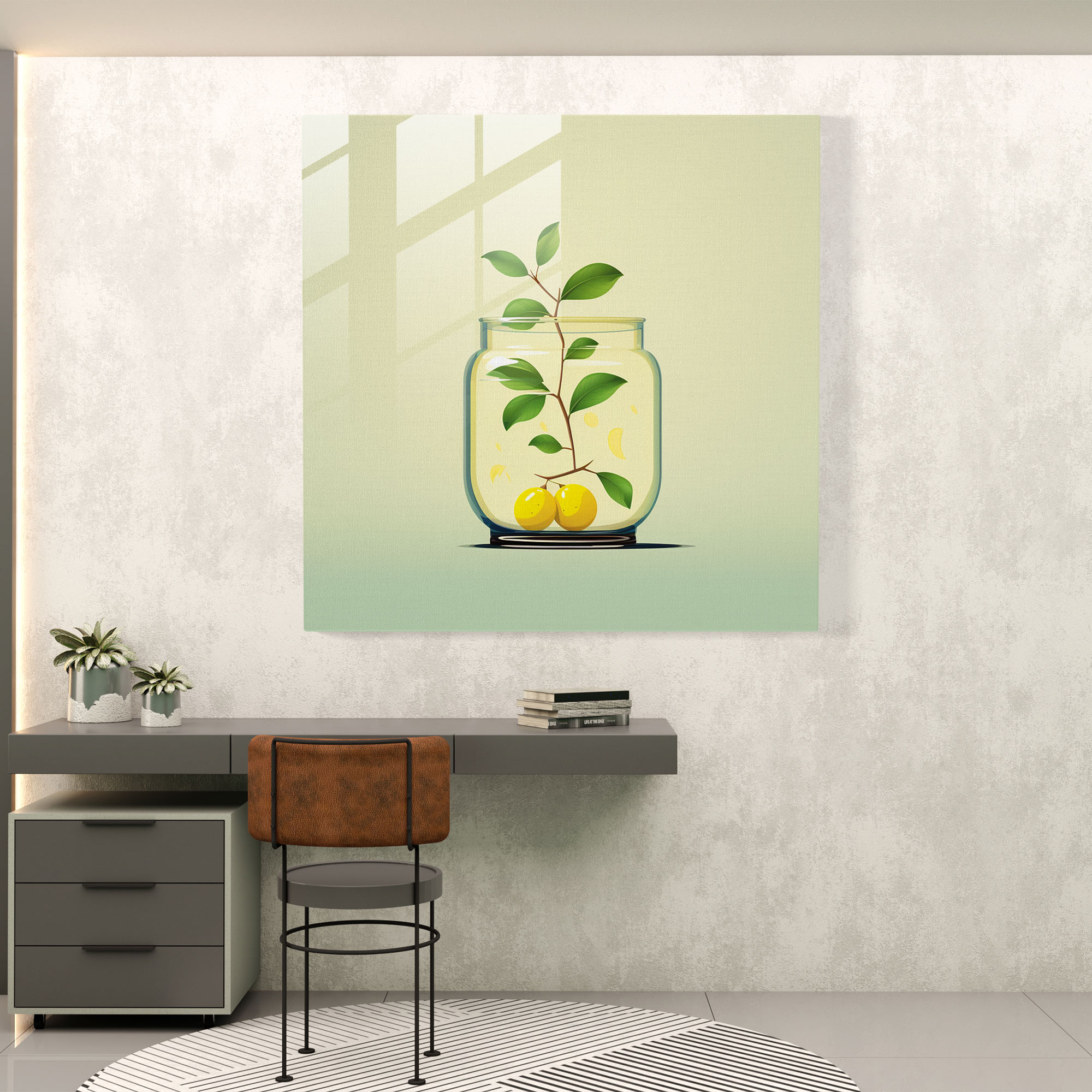 Limon Ağacı Cam Tablo - Modern Sanat Cam Duvar Sanatı