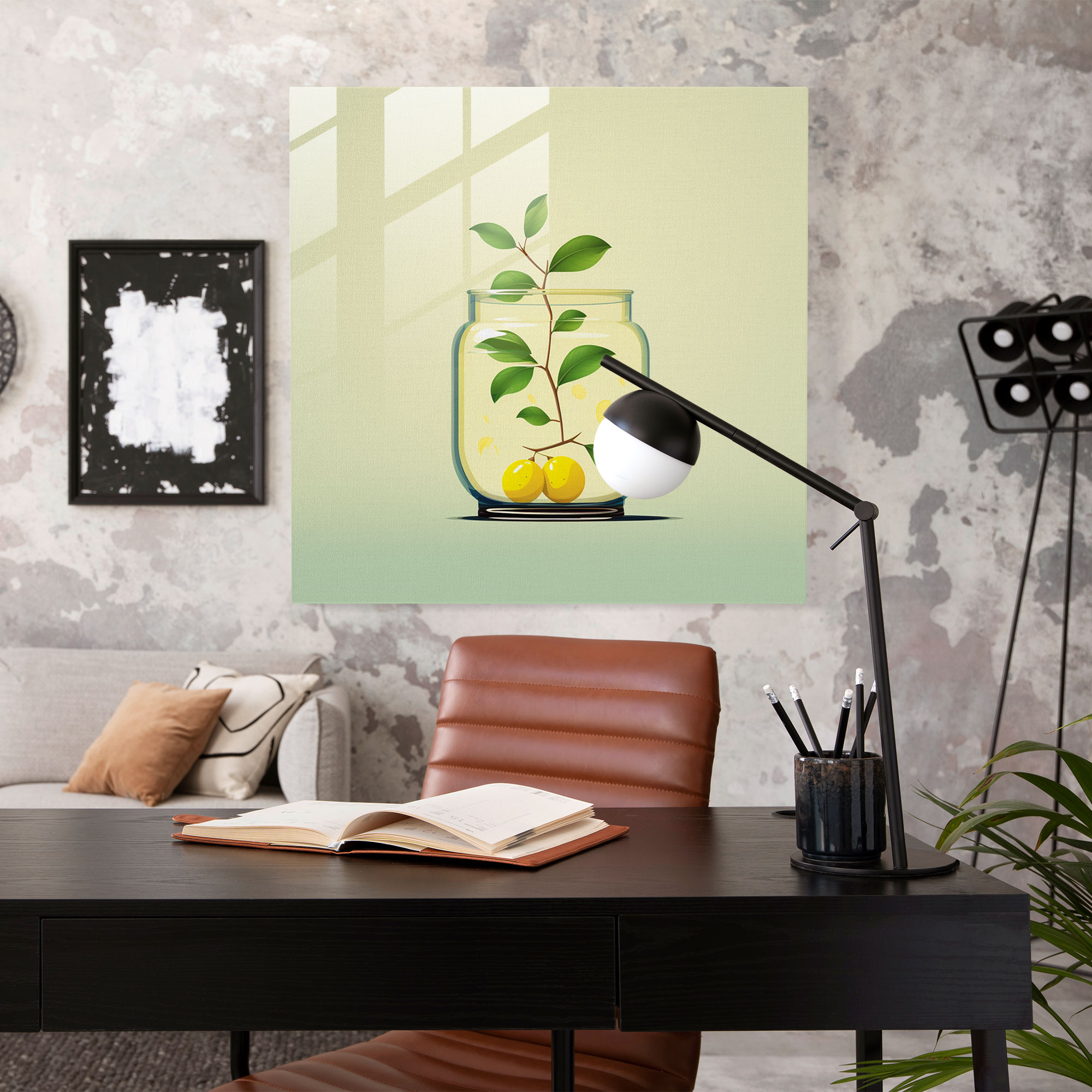 Limon Ağacı Cam Tablo - Modern Sanat Cam Duvar Sanatı