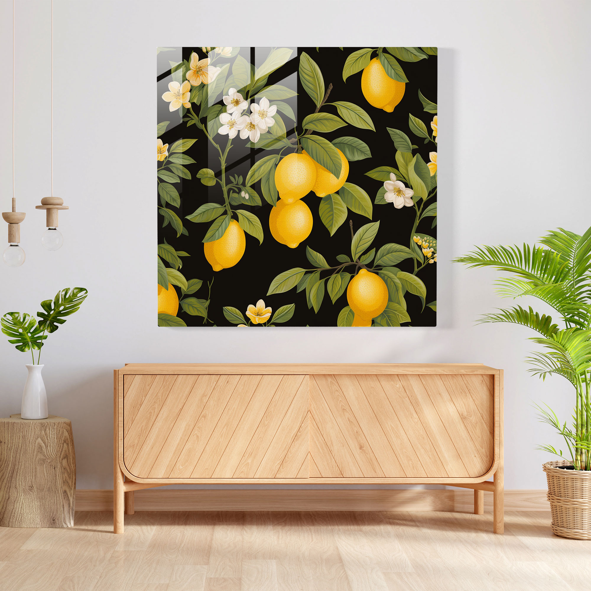 Retro Limon Ağacı Cam Tablo - Ev Dekorasyonu Limon Ağacı