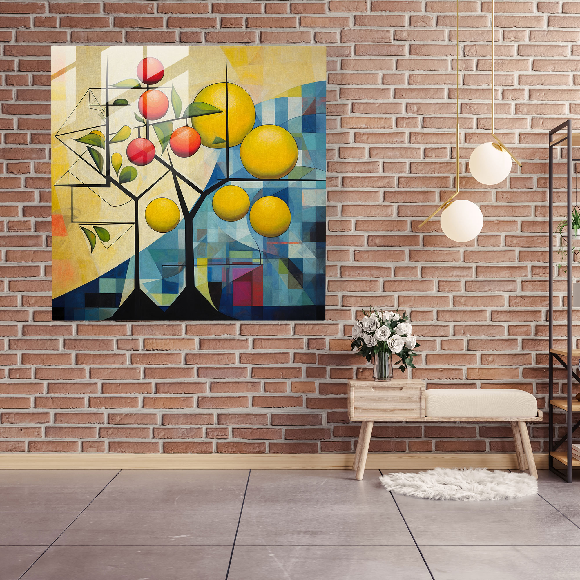 Abstract Lemon Tree Glass Print - Lemon Tree, Modern Art, Home Decoration, Wall Decoration