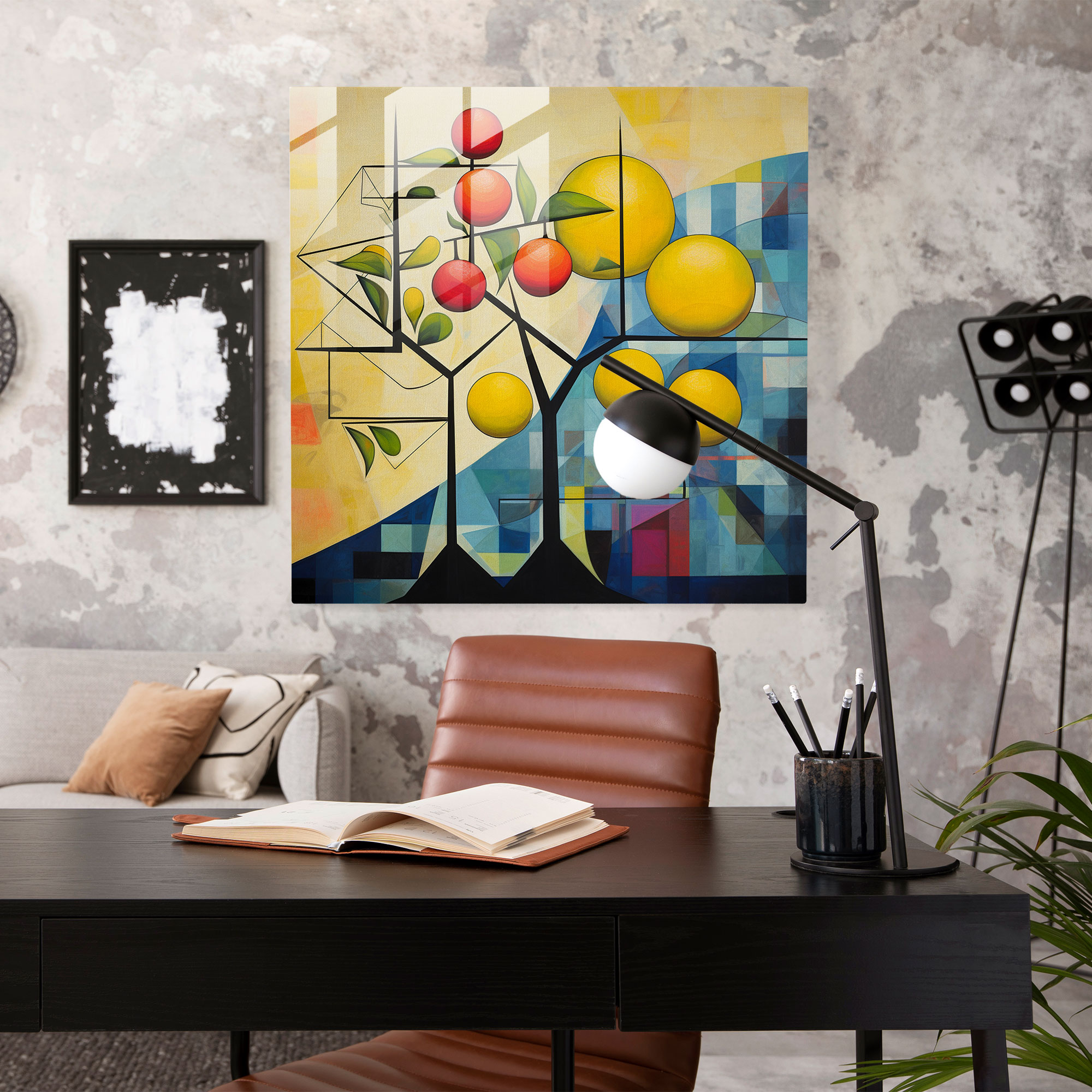 Abstract Lemon Tree Glass Print - Lemon Tree, Modern Art, Home Decoration, Wall Decoration