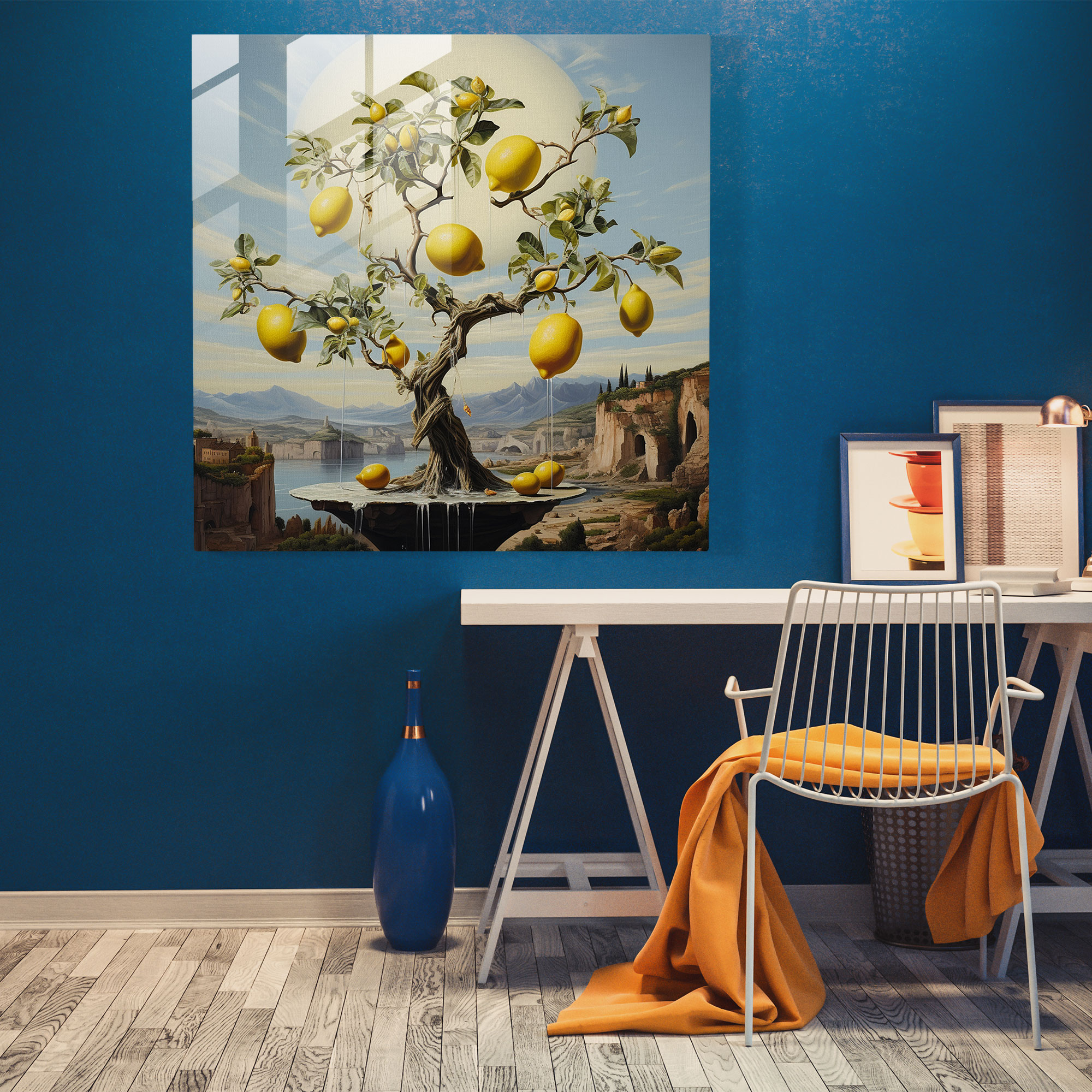 Sürrealist Limon Ağacı Cam Tablo - Limon Ağacı Cam Tablo Modern Sanat Ev Dekorasyonu