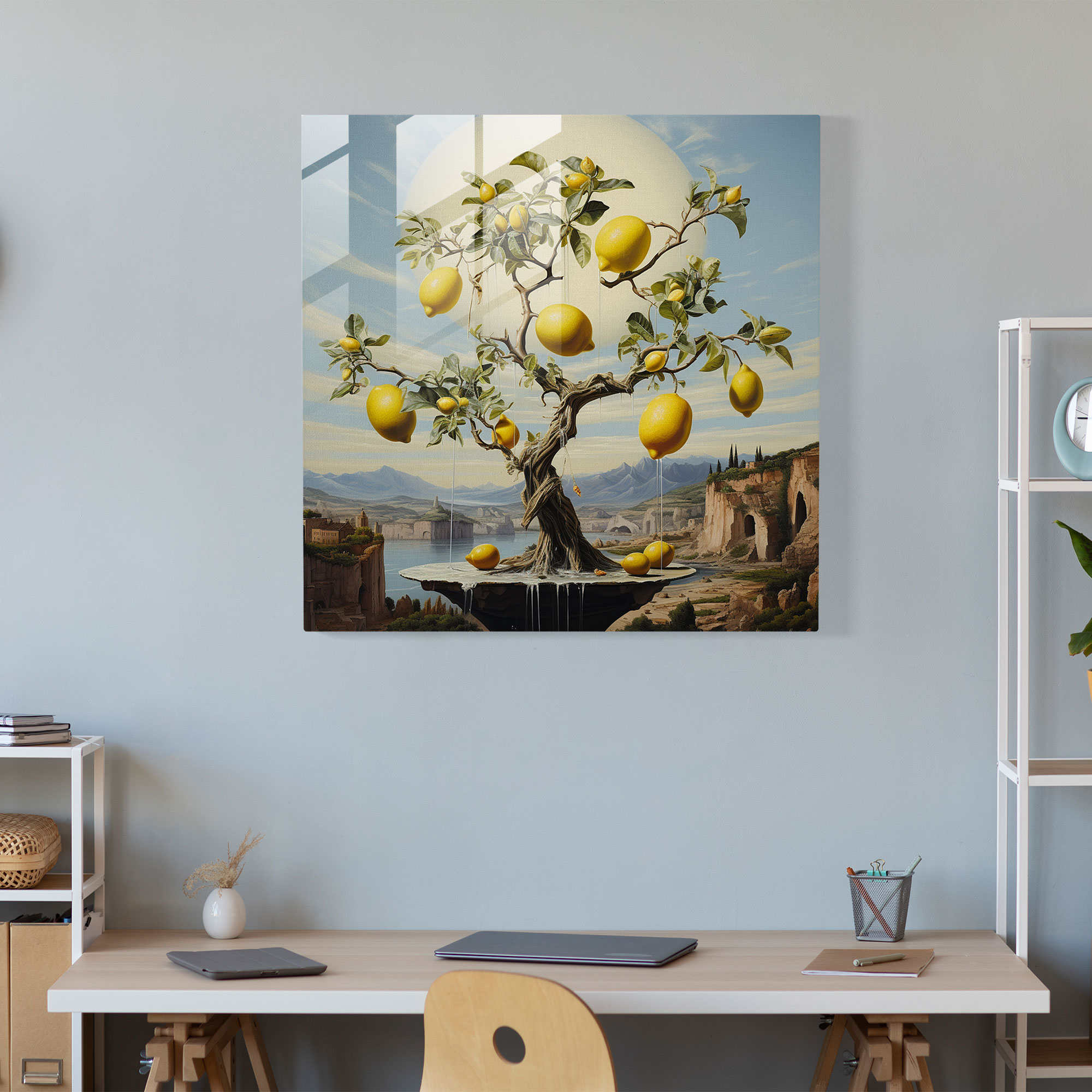 Sürrealist Limon Ağacı Cam Tablo - Limon Ağacı Cam Tablo Modern Sanat Ev Dekorasyonu