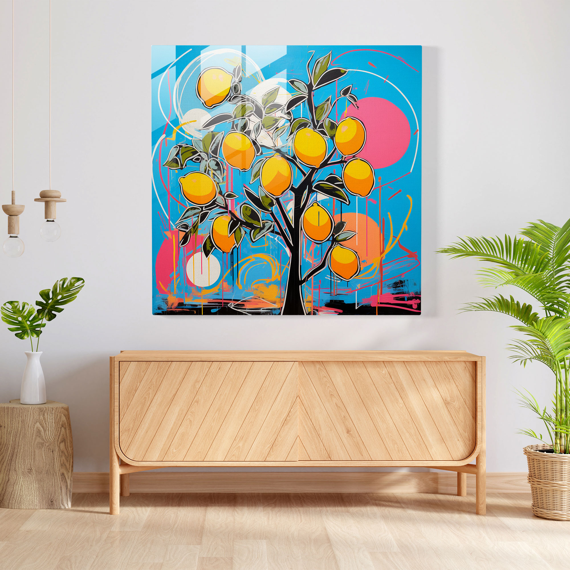 Pop Art Lemon Tree Glass Print - Lemon Tree, Glass Art, Modern Art, Glass Wall Art