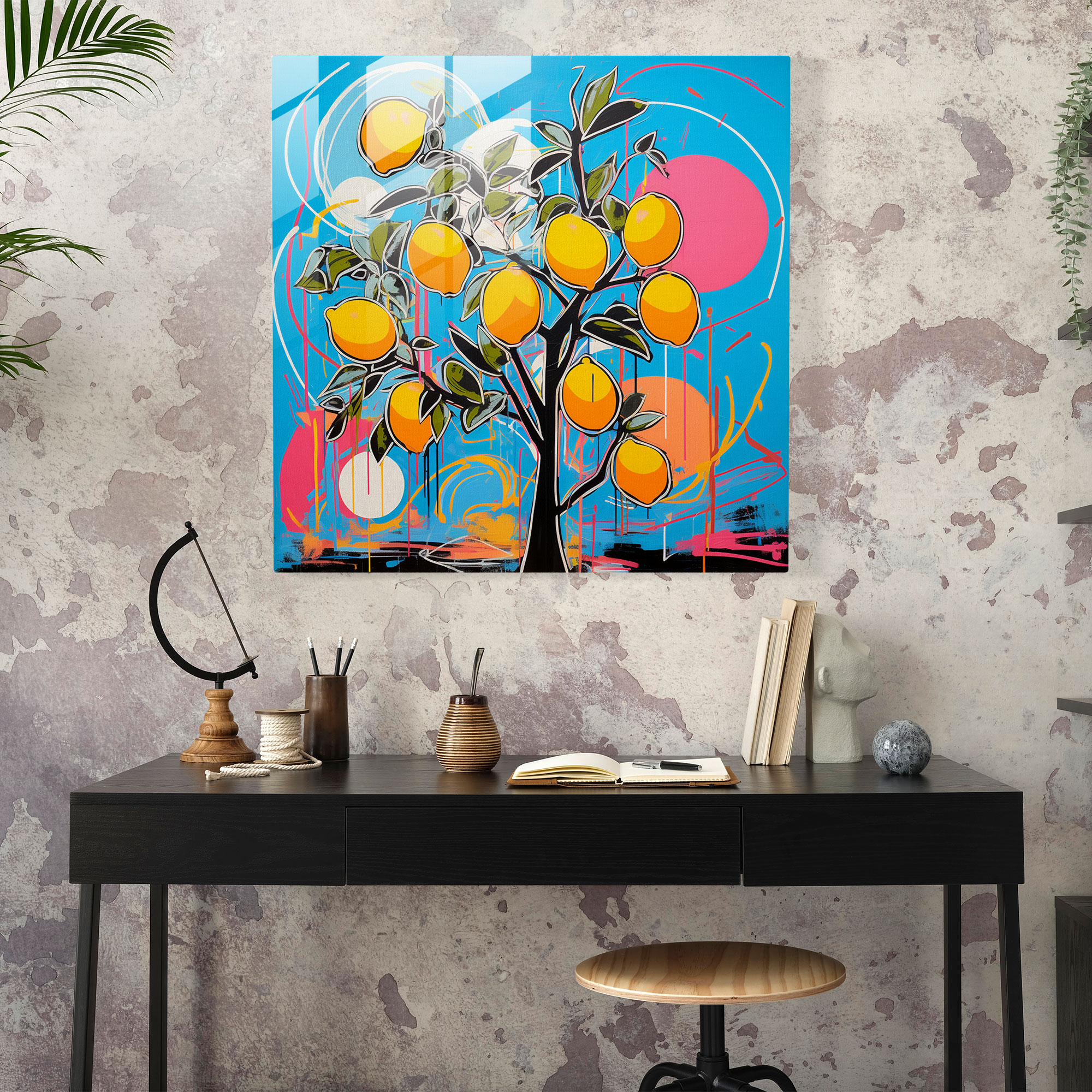 Pop Art Lemon Tree Glass Print - Lemon Tree, Glass Art, Modern Art, Glass Wall Art