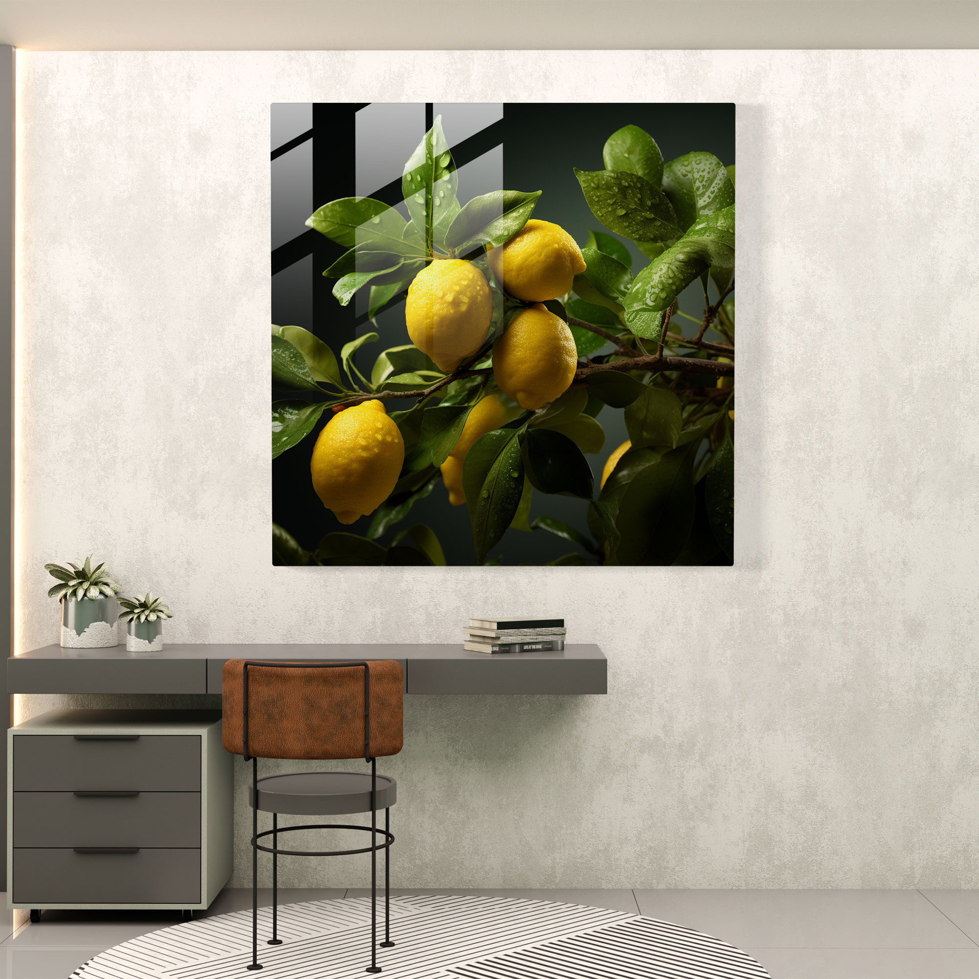 Gerçekçi Limon Ağacı Cam Tablo - Limon Ağacı Duvar Dekorasyonu Modern Sanat